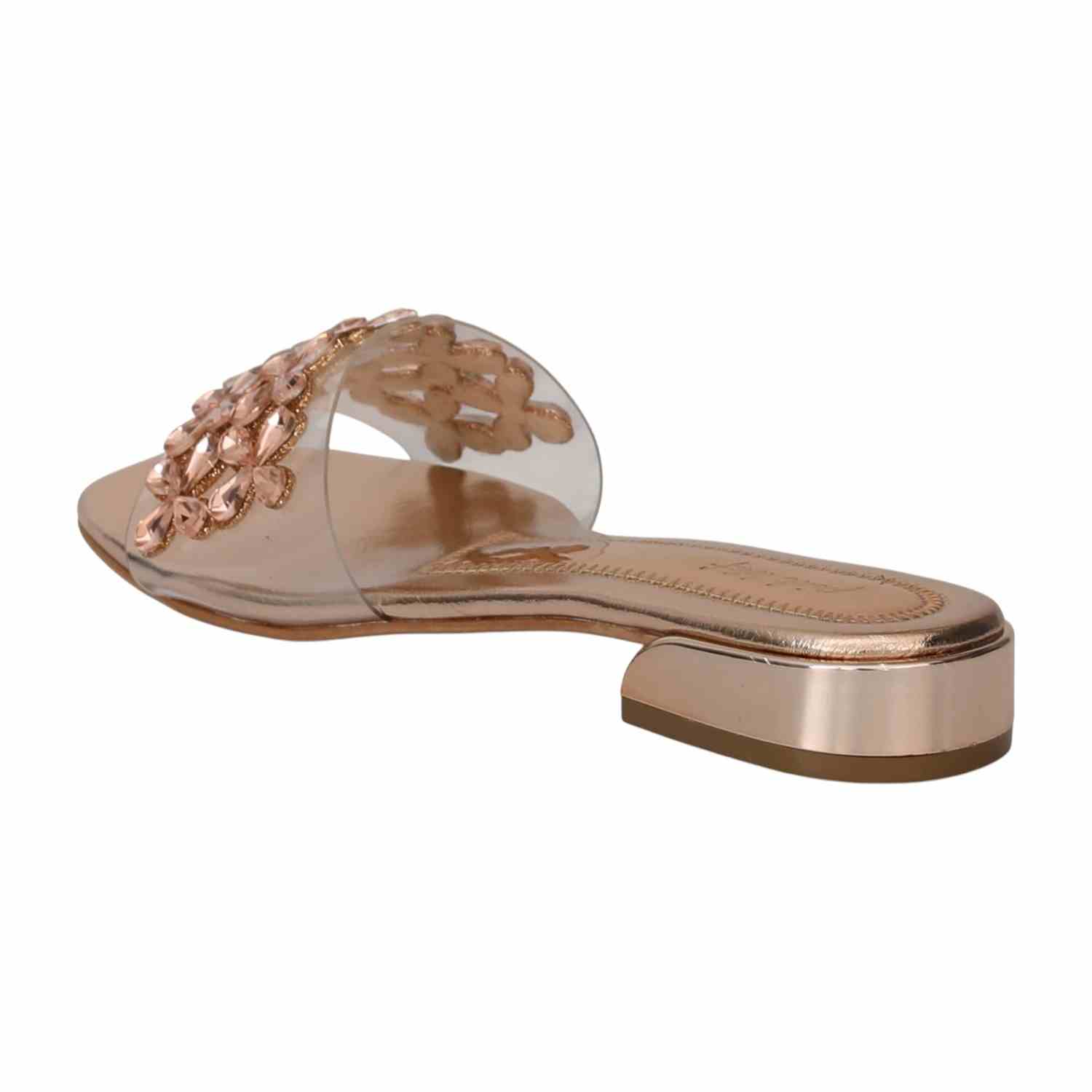 Women Rose Gold Embellished Slide Sandals