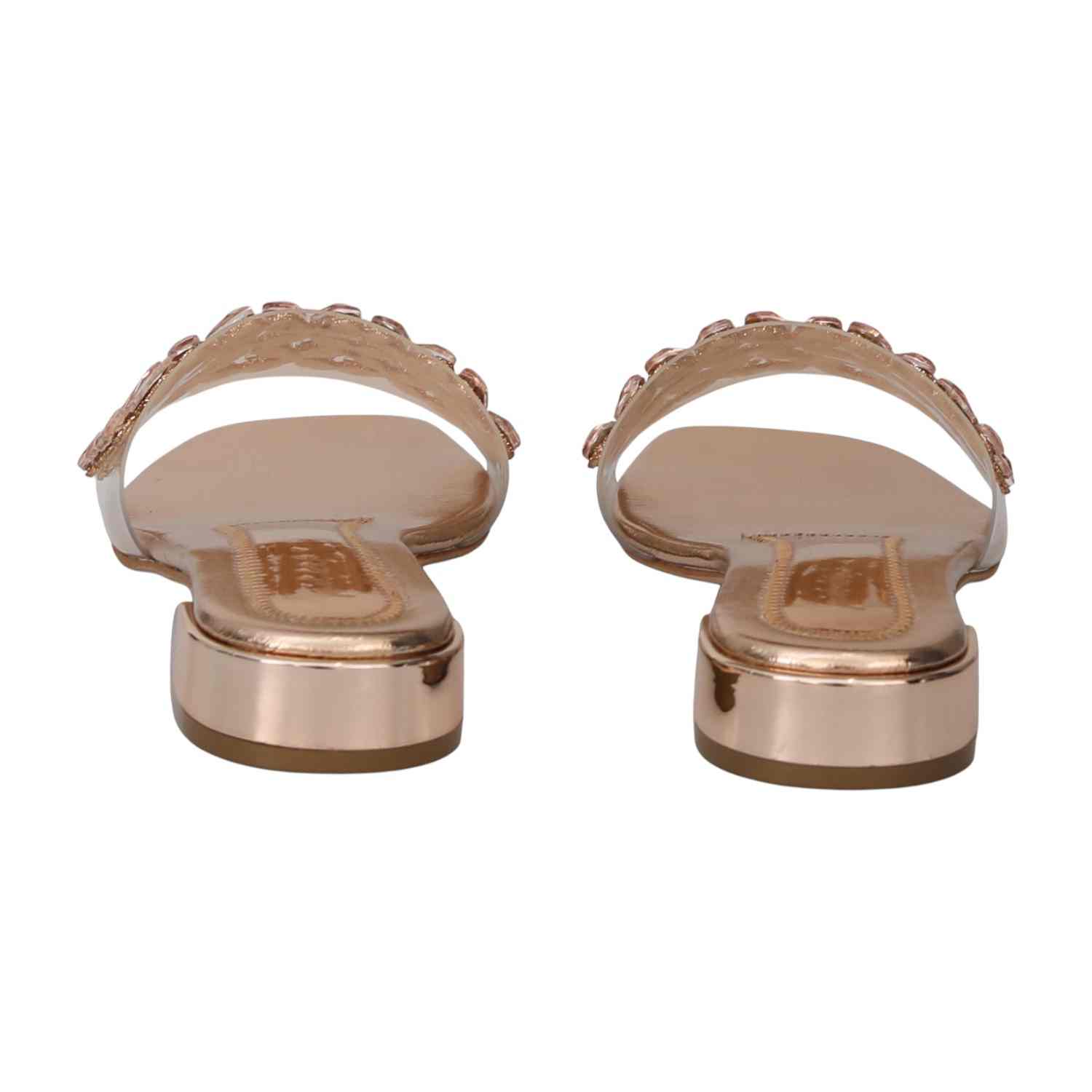 Women Rose Gold Embellished Slide Sandals