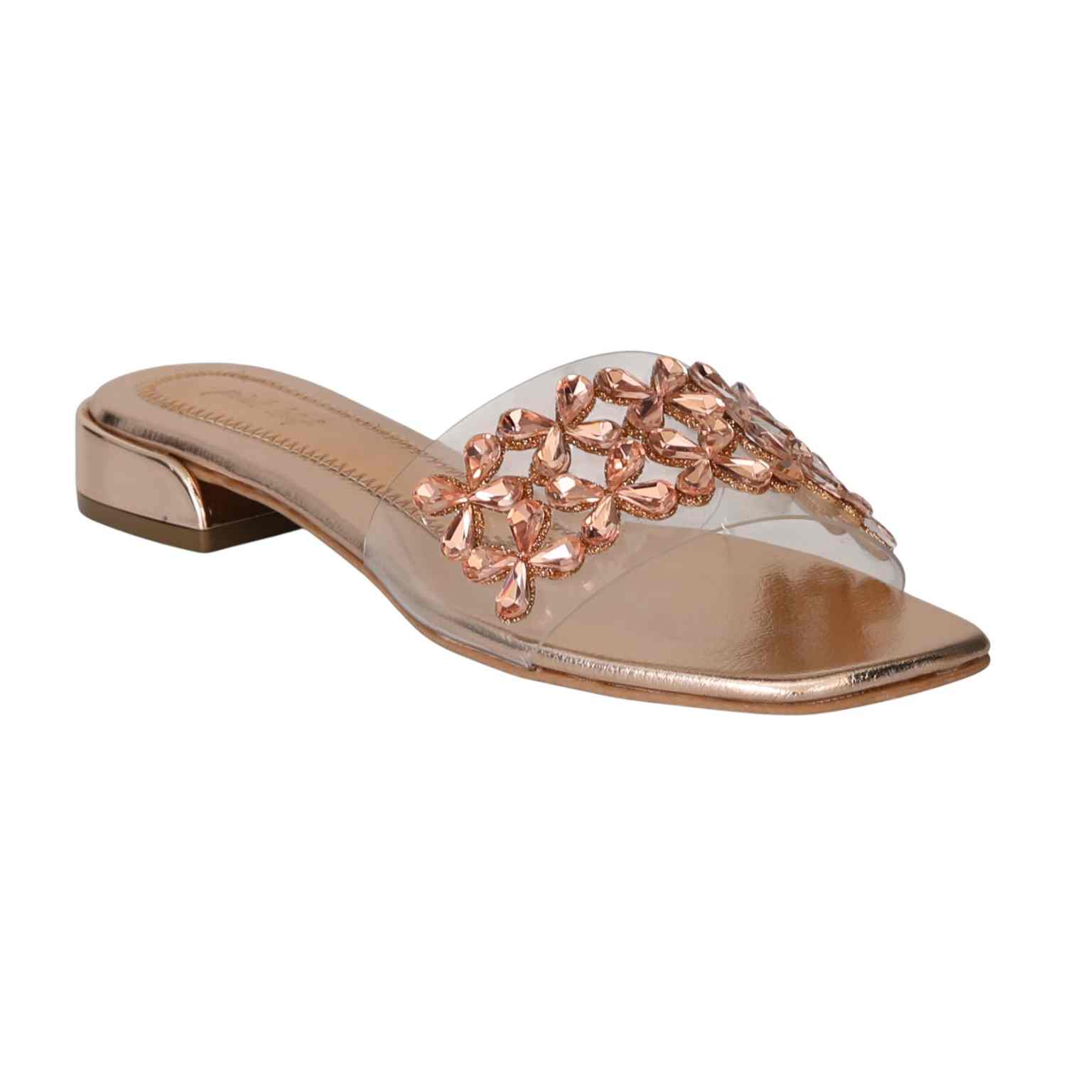 Women Rose Gold Embellished Slide Sandals