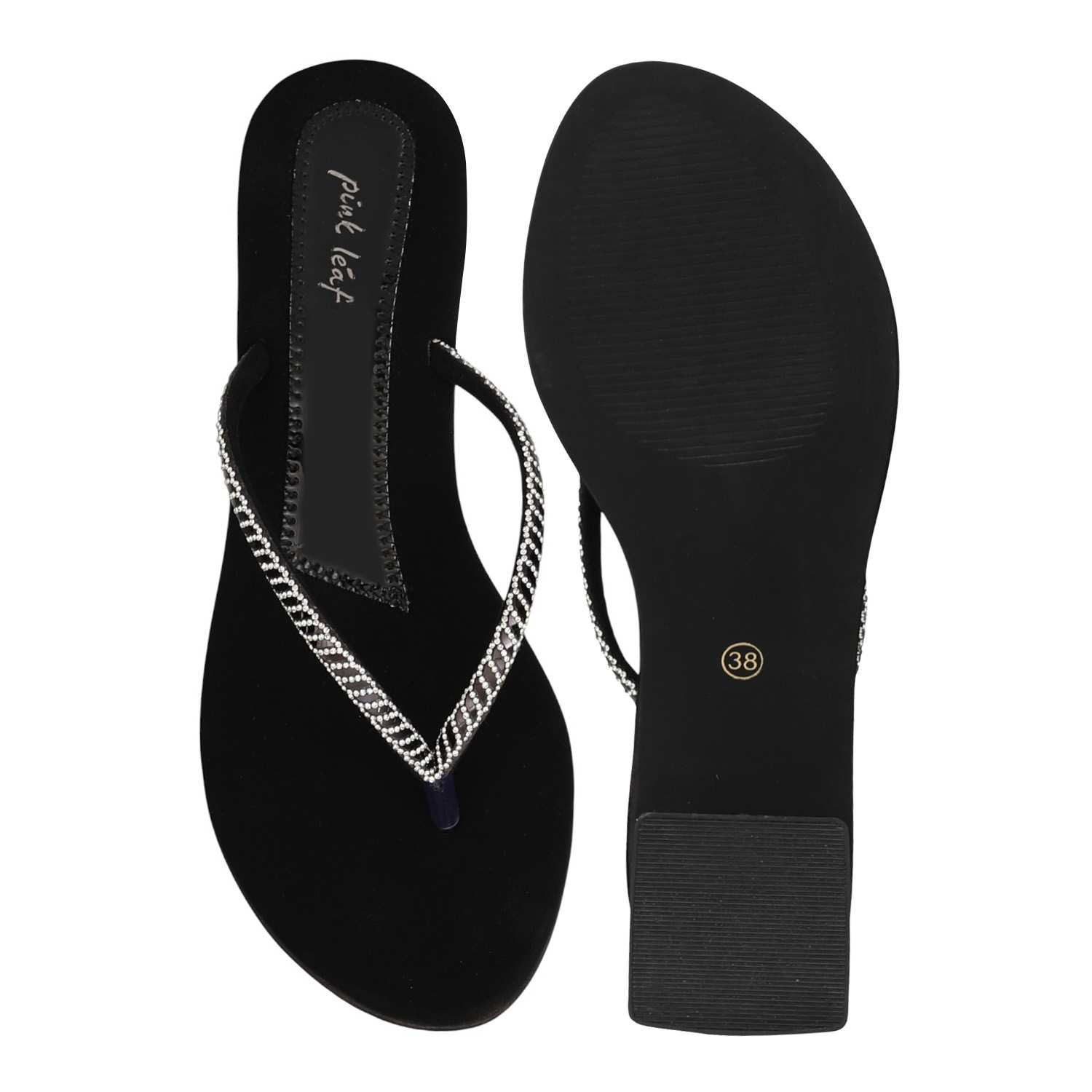 Women Black Elegant Shimmer Slip-On Sandals