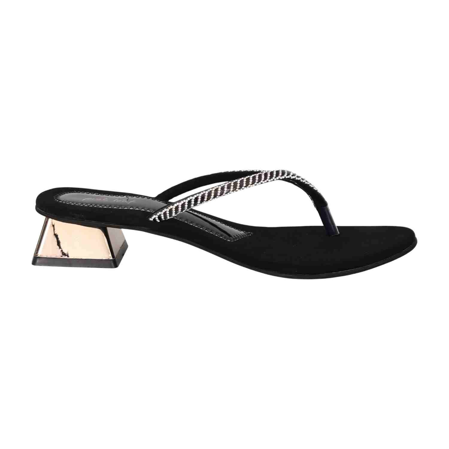 Women Black Elegant Shimmer Slip-On Sandals