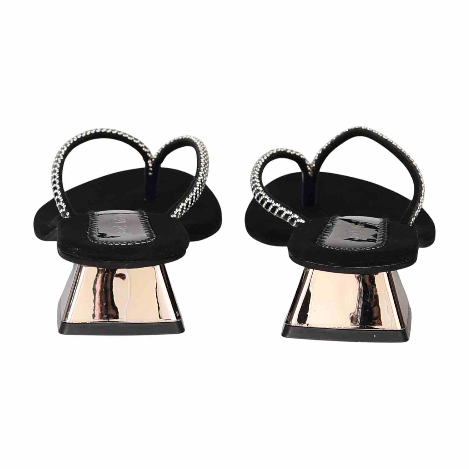 Women Black Elegant Shimmer Slip-On Sandals