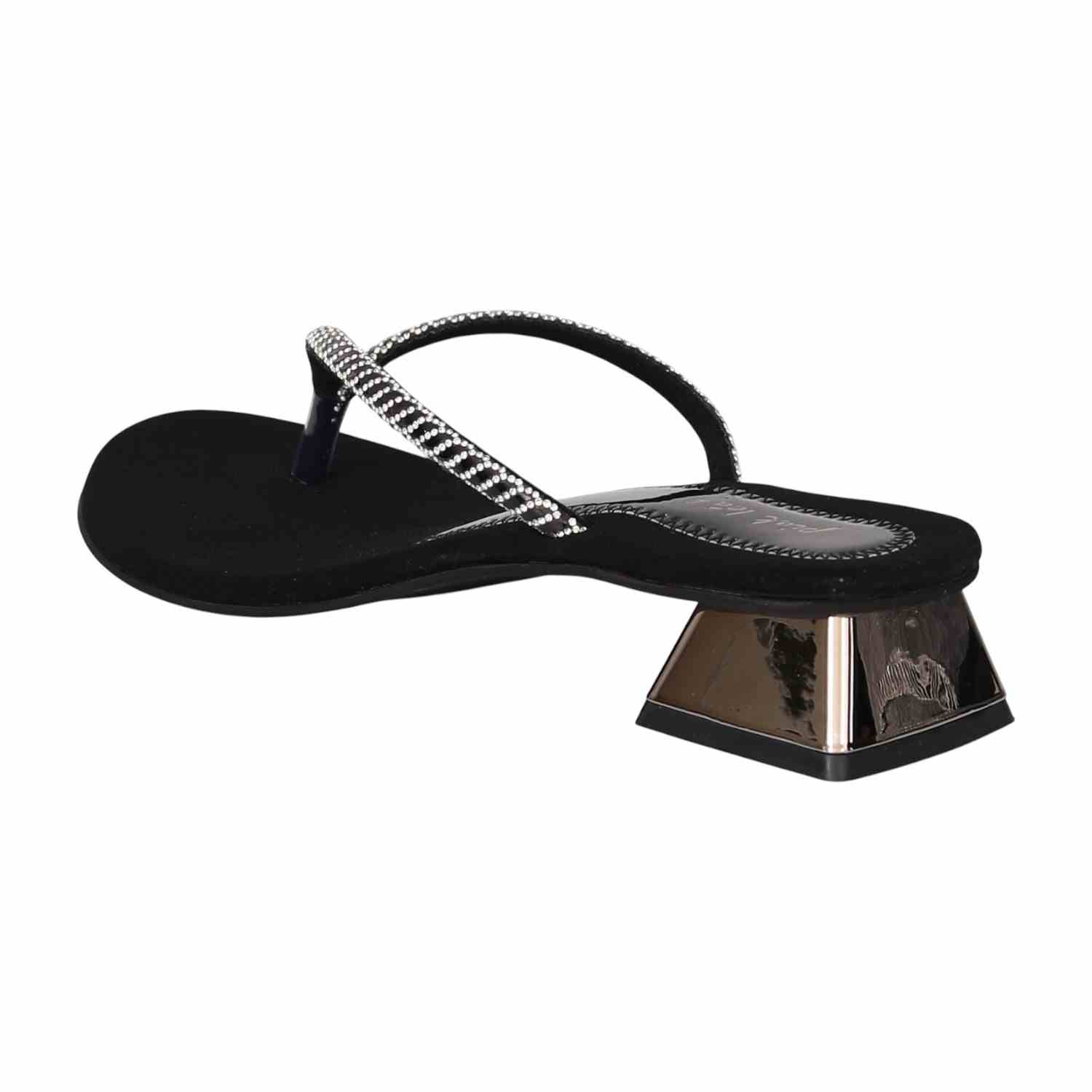 Women Black Elegant Shimmer Slip-On Sandals