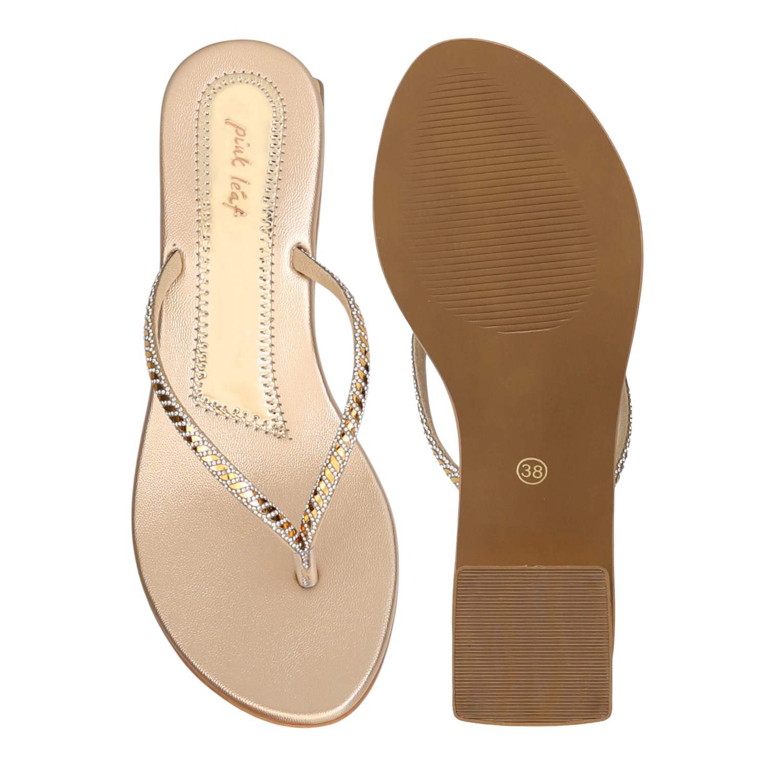 Women Light Gold Elegant Shimmer Slip-On Sandals