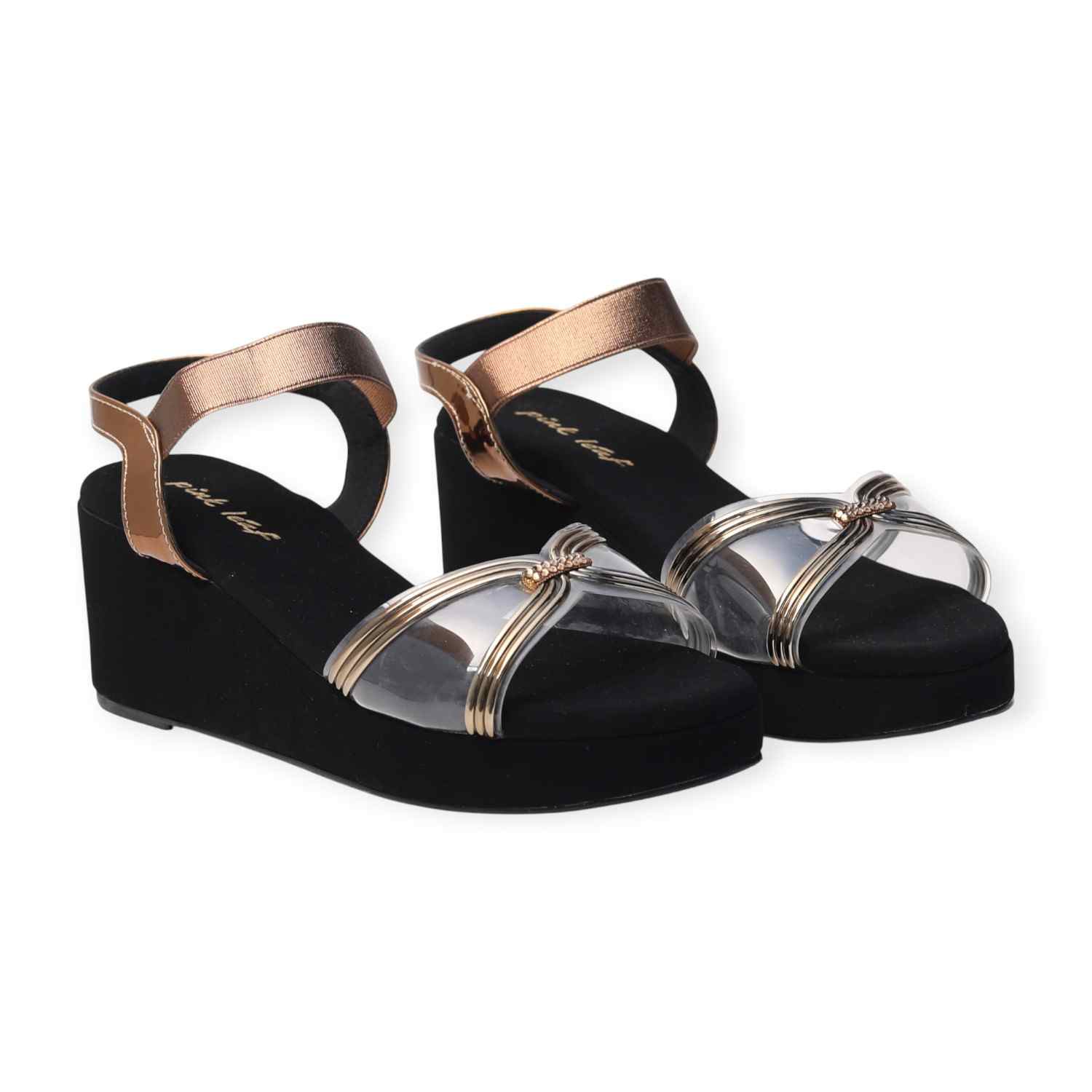 Pinkleaf Women’s Antique Metallic Cross-Strap Wedge Sandals