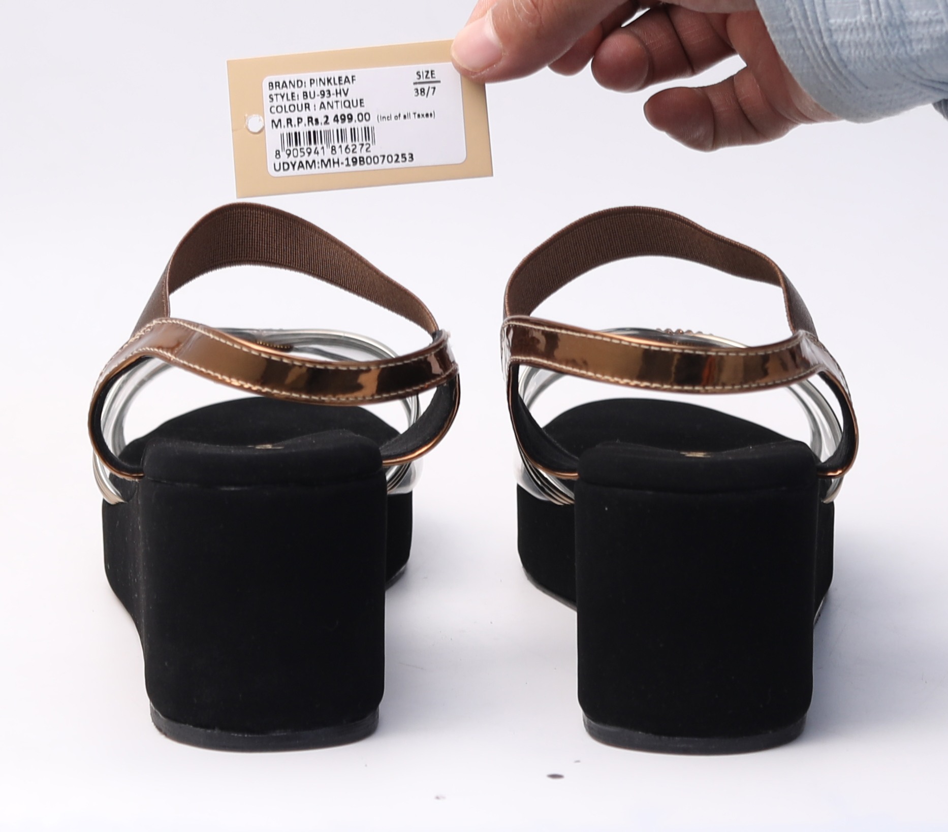 Pinkleaf Women’s Antique Metallic Cross-Strap Wedge Sandals