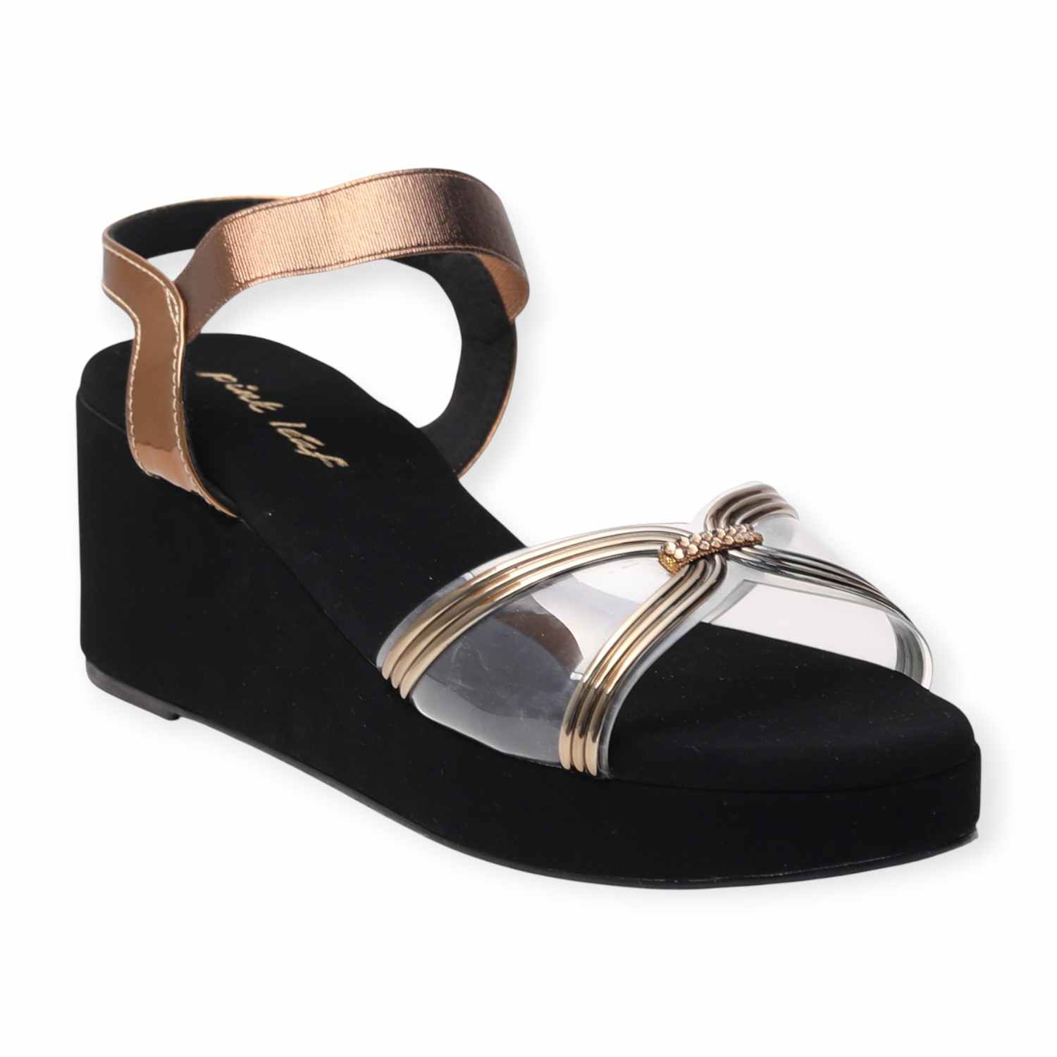 Pinkleaf Women’s Antique Metallic Cross-Strap Wedge Sandals