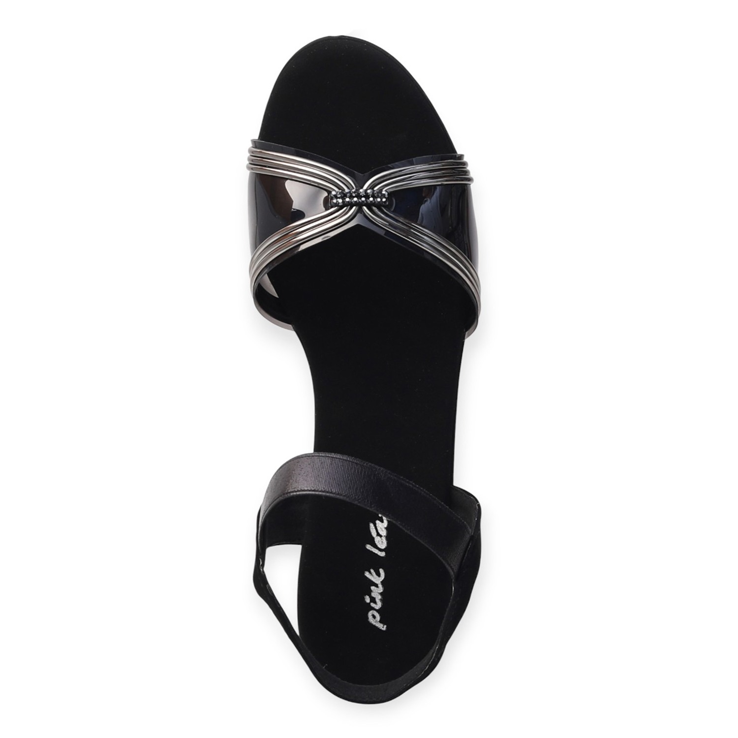 Pinkleaf Women’s Black Metallic Cross-Strap Wedge Sandals