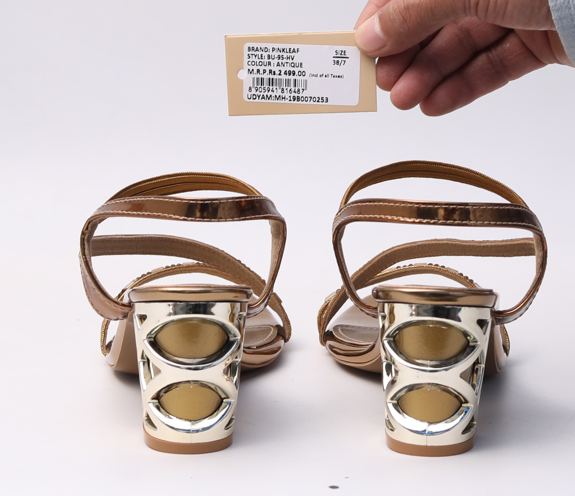 Pinkleaf Women’s Metallic Strappy Block-Heel Sandals