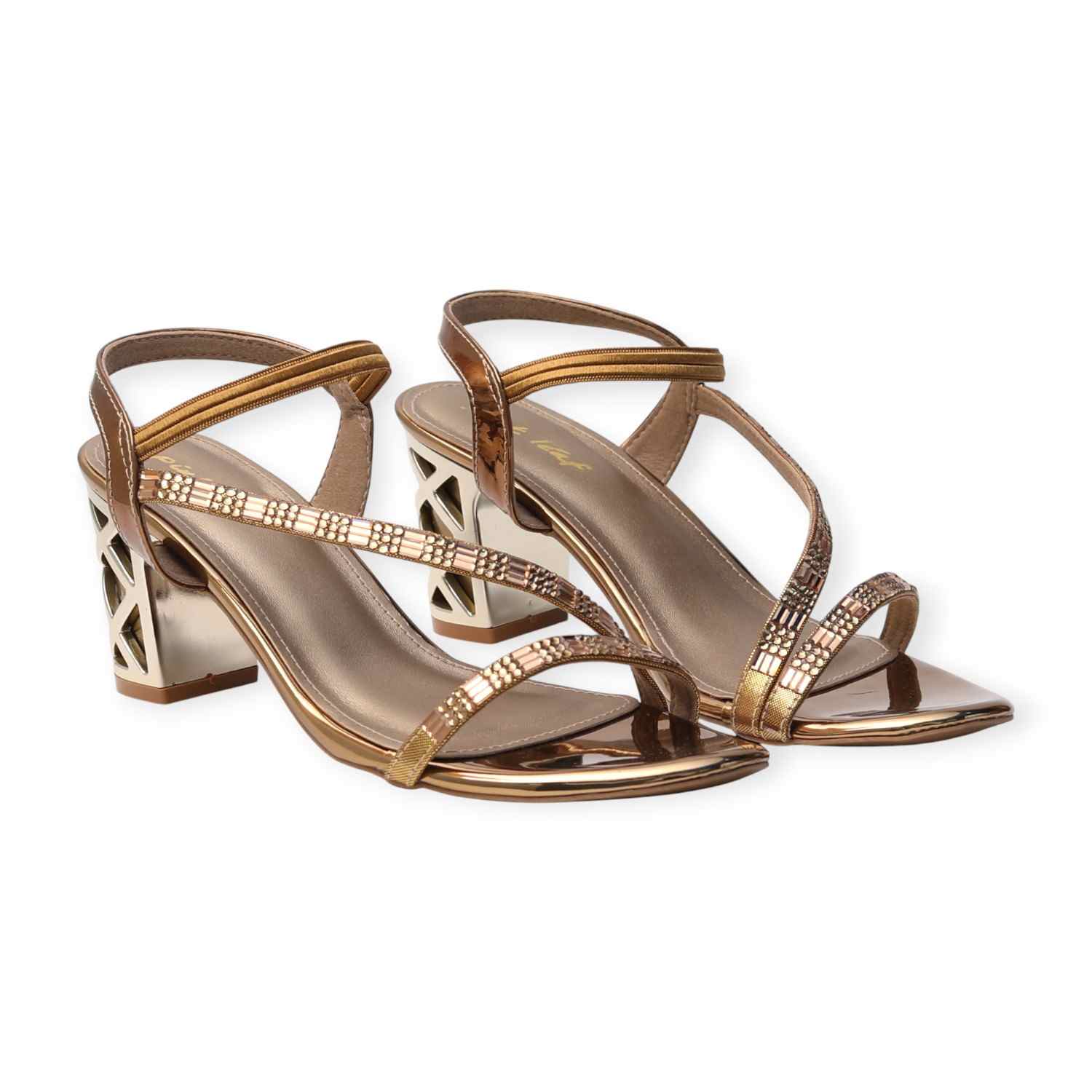 Pinkleaf Women’s Metallic Strappy Block-Heel Sandals
