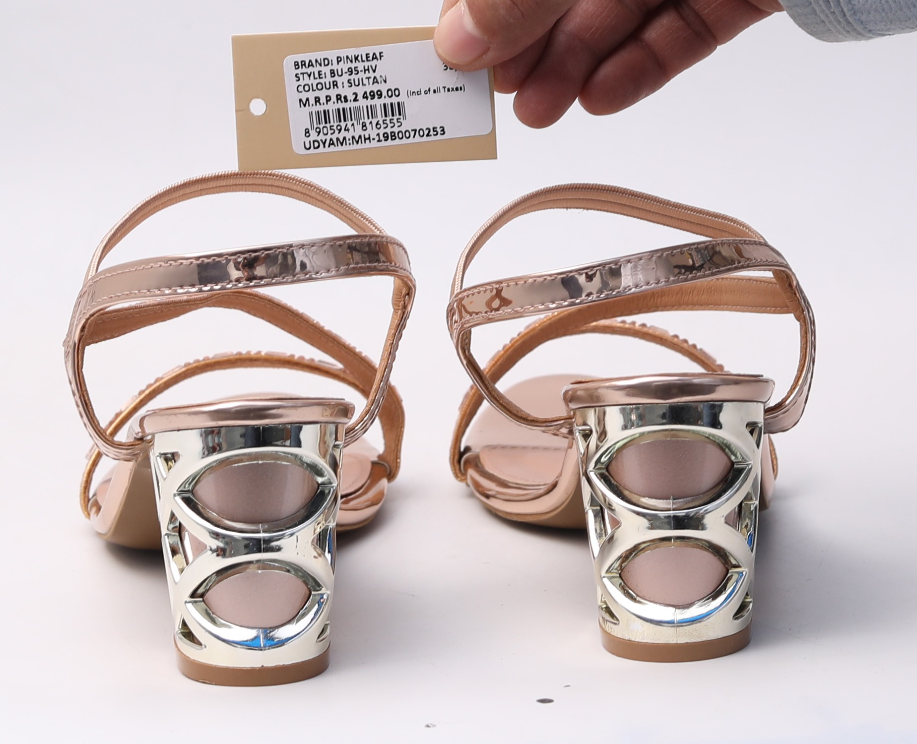 Pinkleaf Women’s Metallic Strappy Block-Heel Sandals