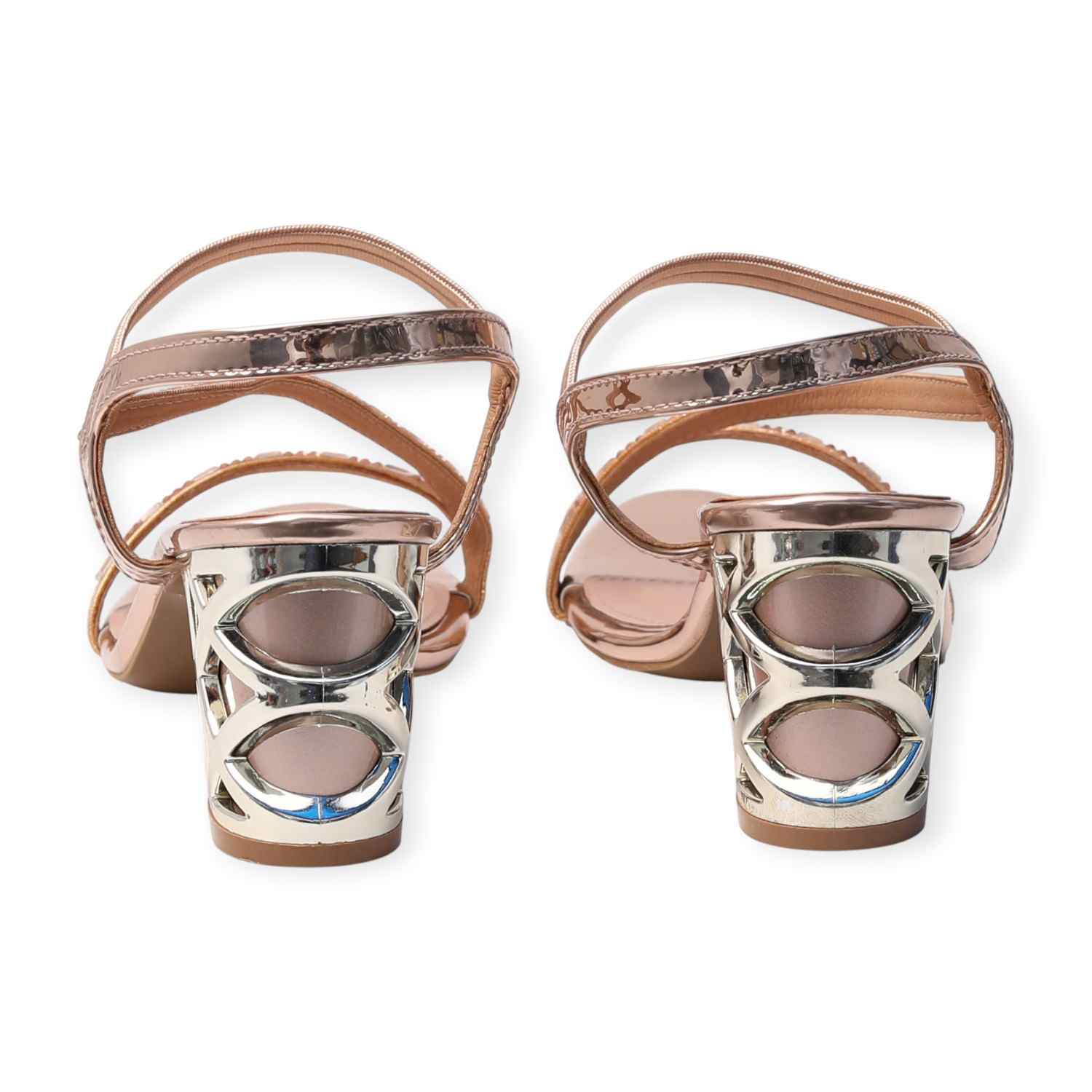 Pinkleaf Women’s Metallic Strappy Block-Heel Sandals