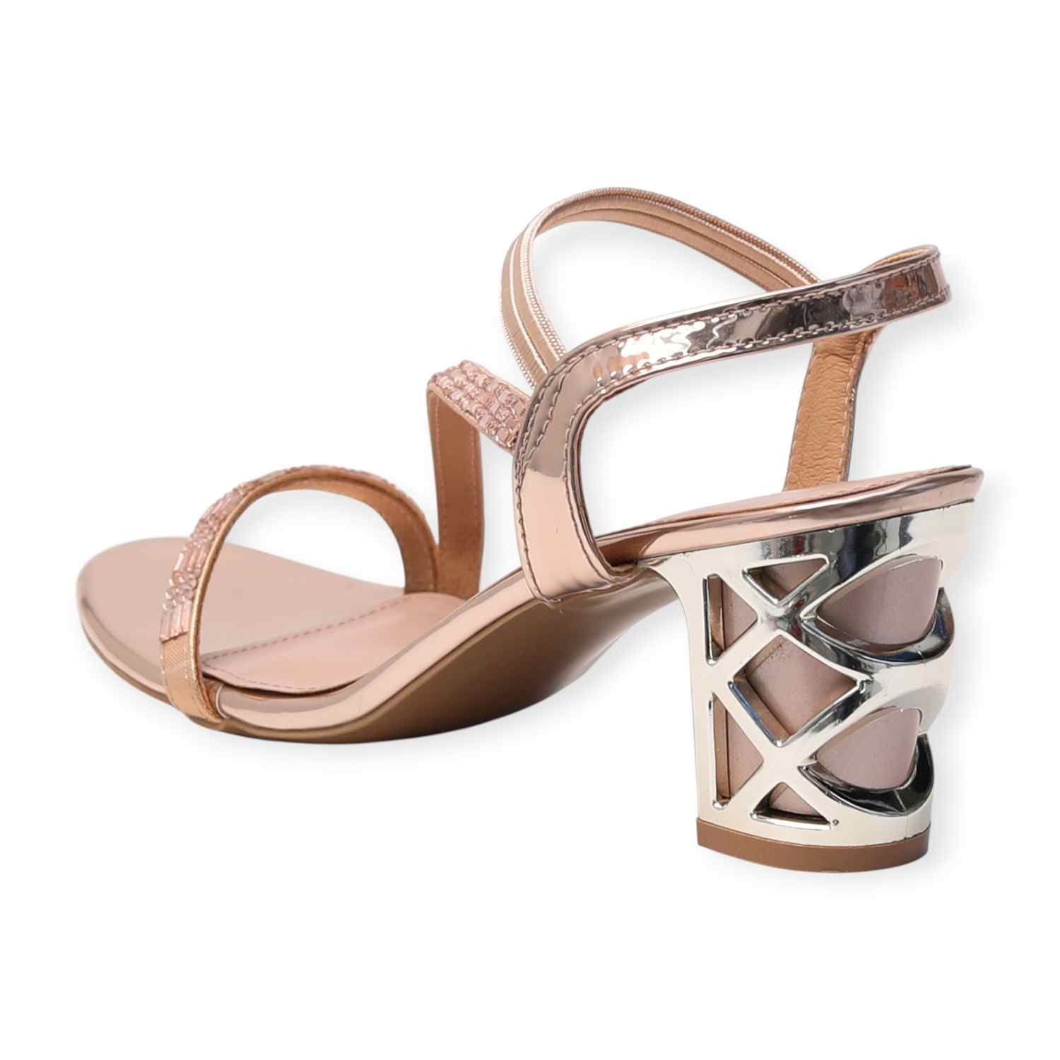 Pinkleaf Women’s Metallic Strappy Block-Heel Sandals