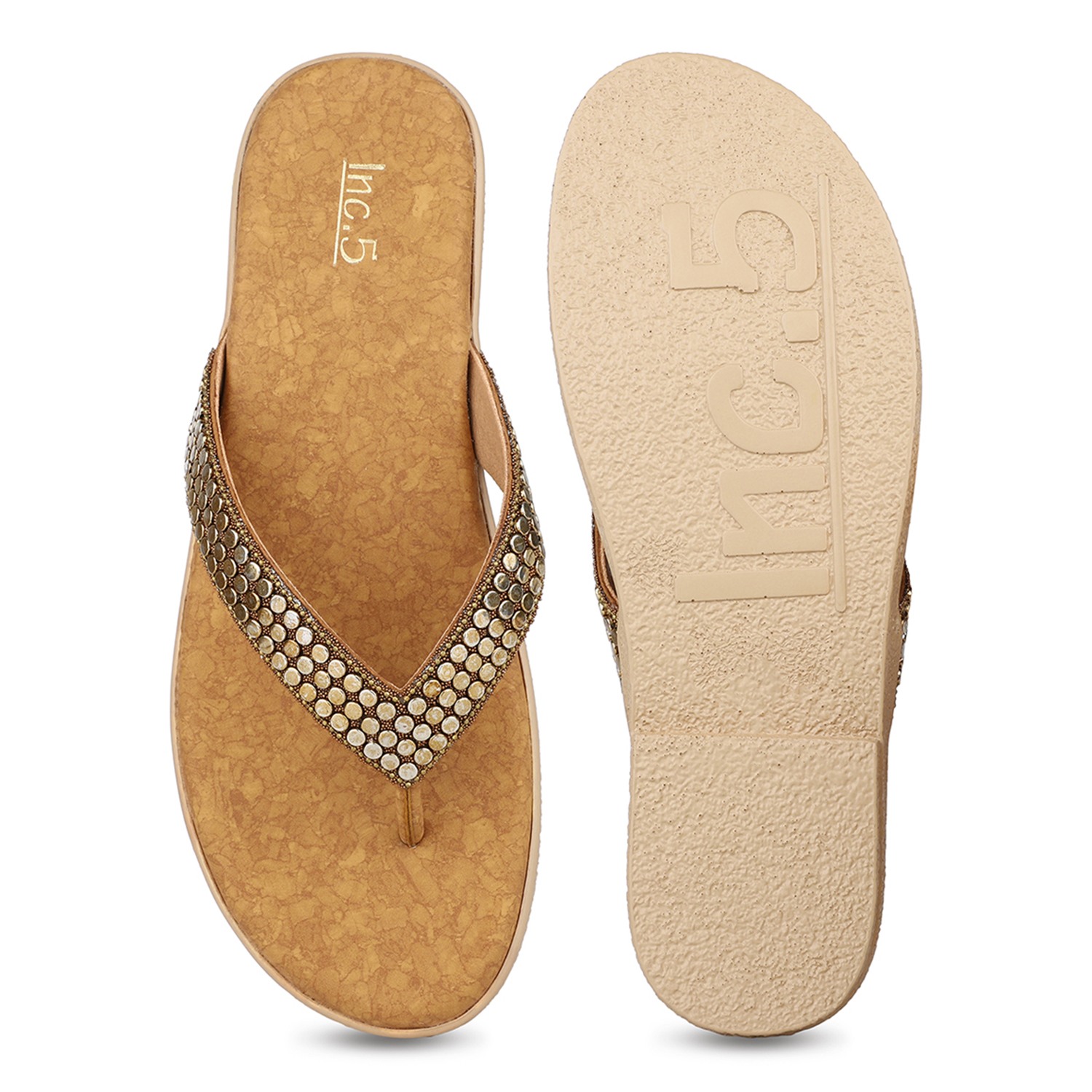 Inc.5 | Inc.5 Women Tan Casual Solid Flat Sandals|3