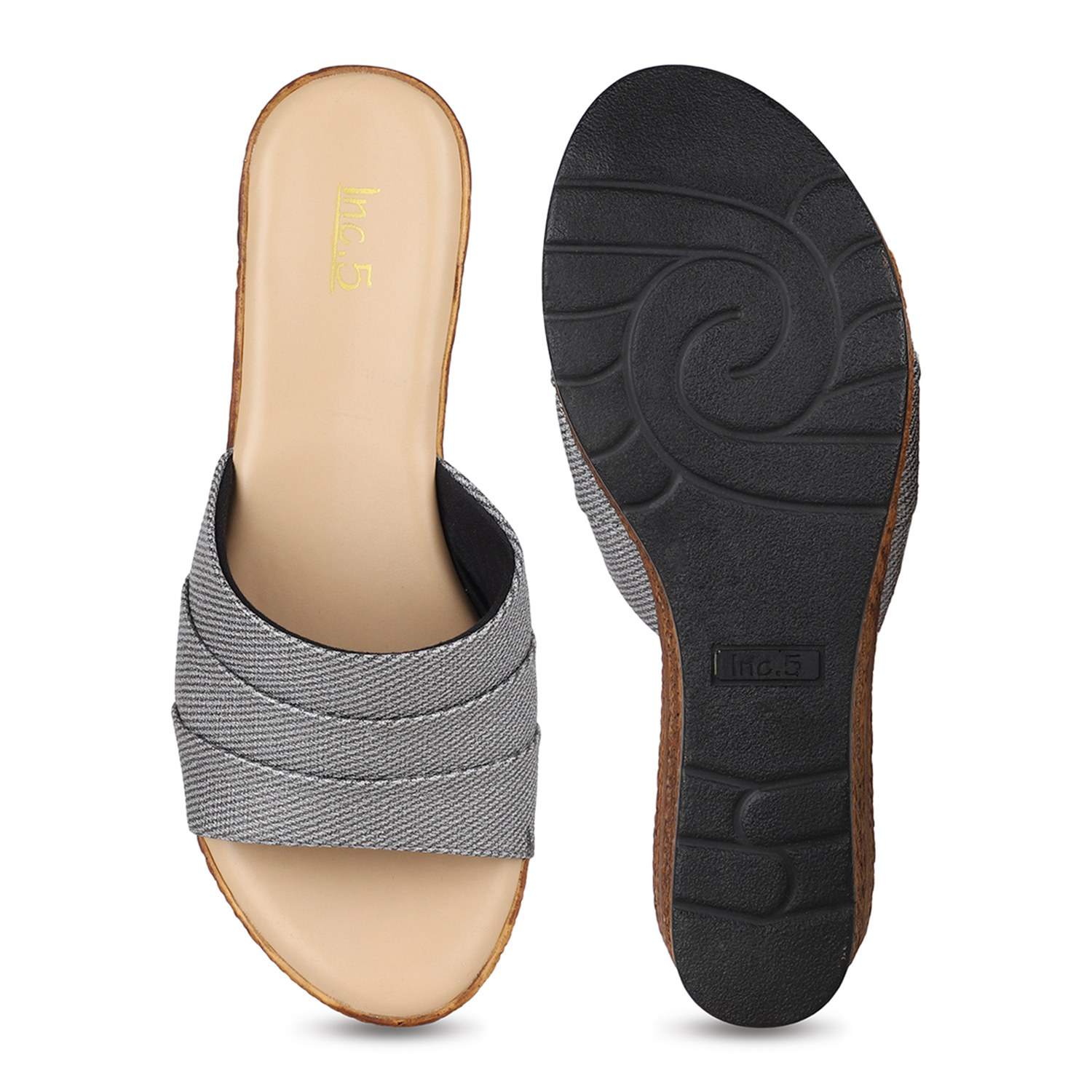 Inc.5 Women Pewter Grey Party Wear Solid Round Toe Wedges