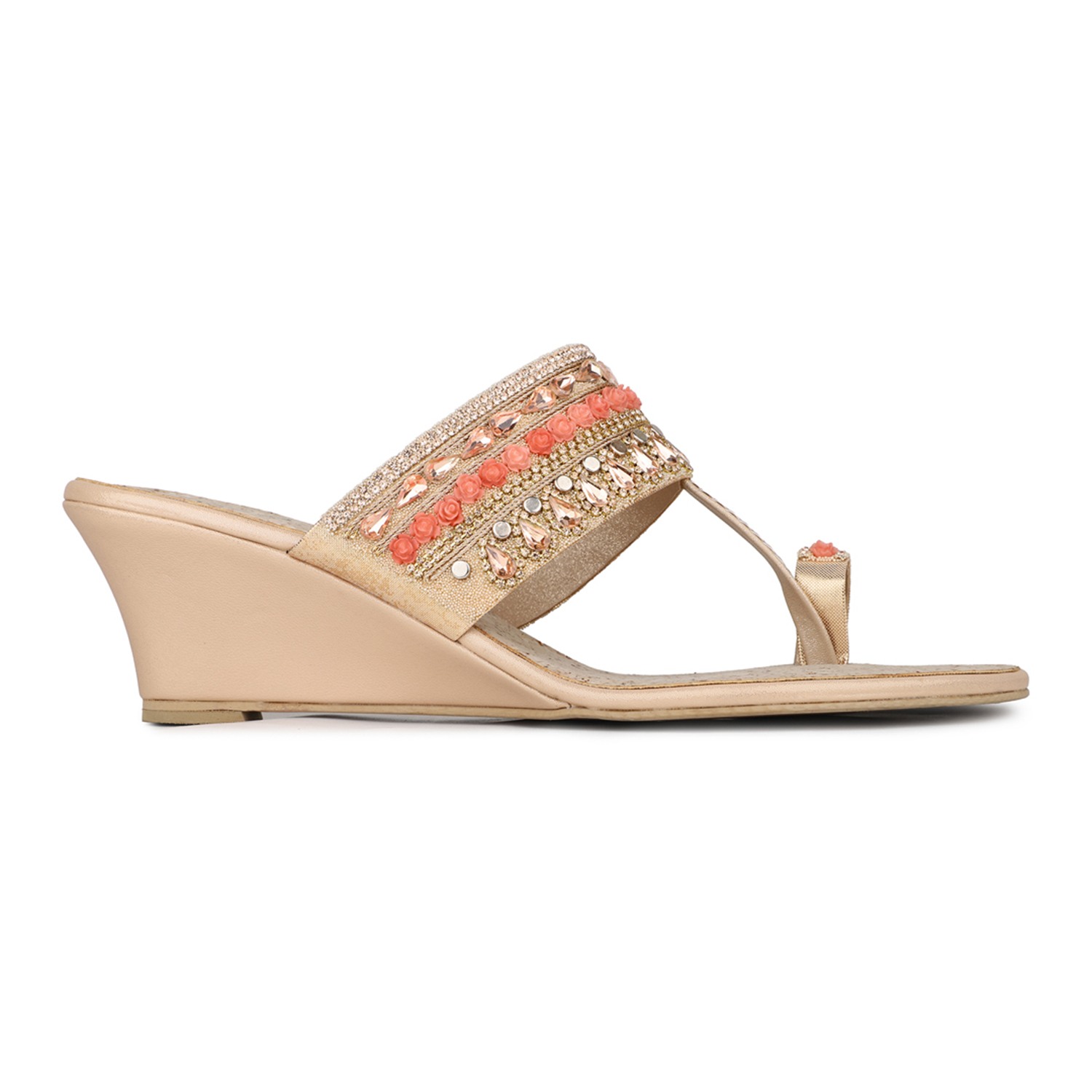 Inc.5 Womens Rose Gold Embellished One Toe Ethnic Heels