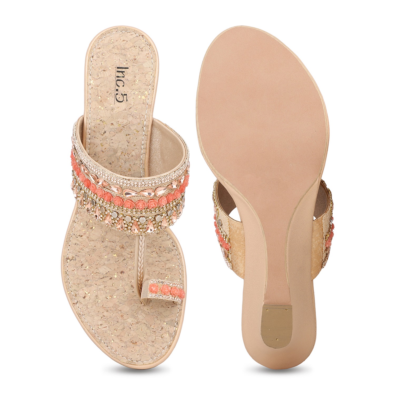 Inc.5 Womens Rose Gold Embellished One Toe Ethnic Heels