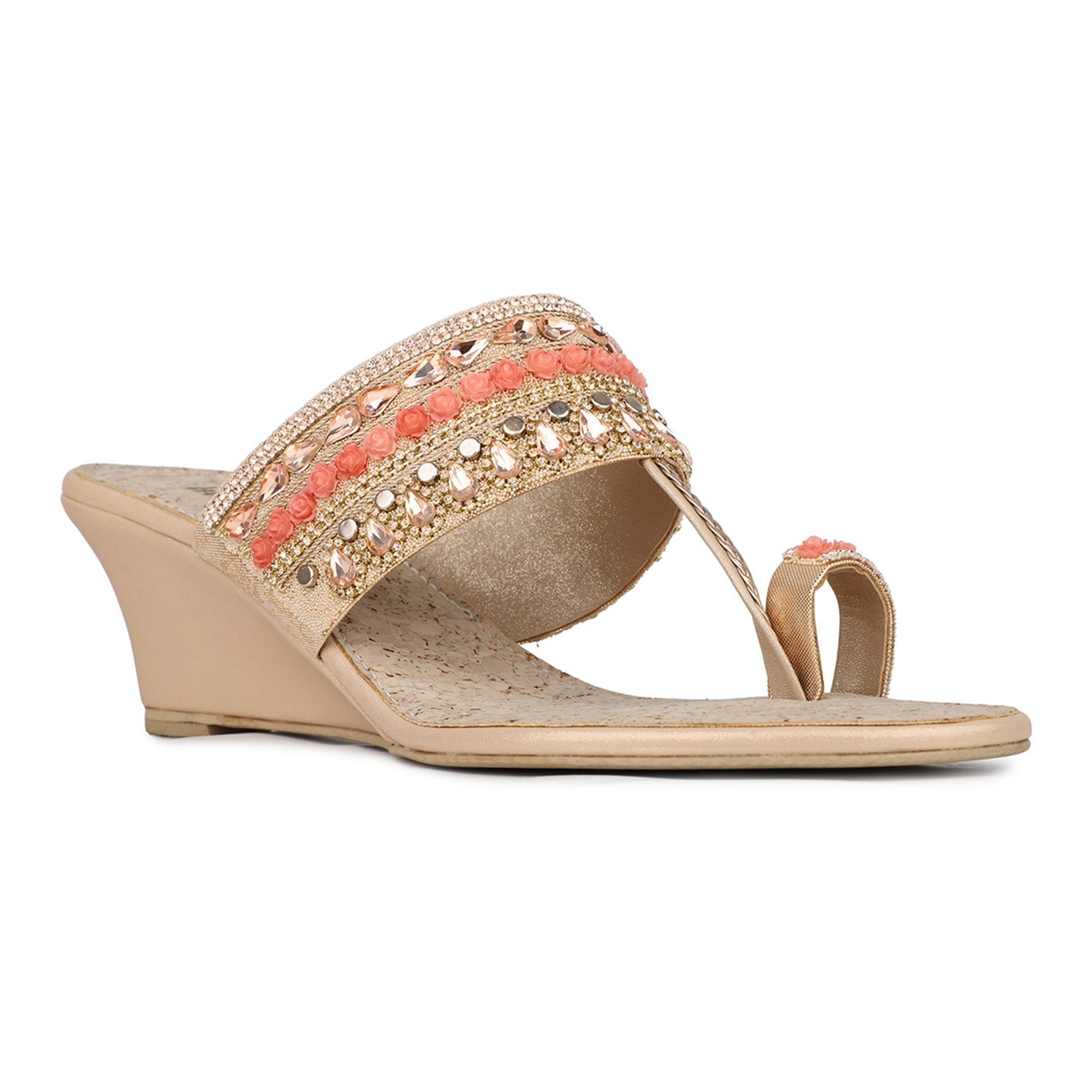 Inc.5 Womens Rose Gold Embellished One Toe Ethnic Heels