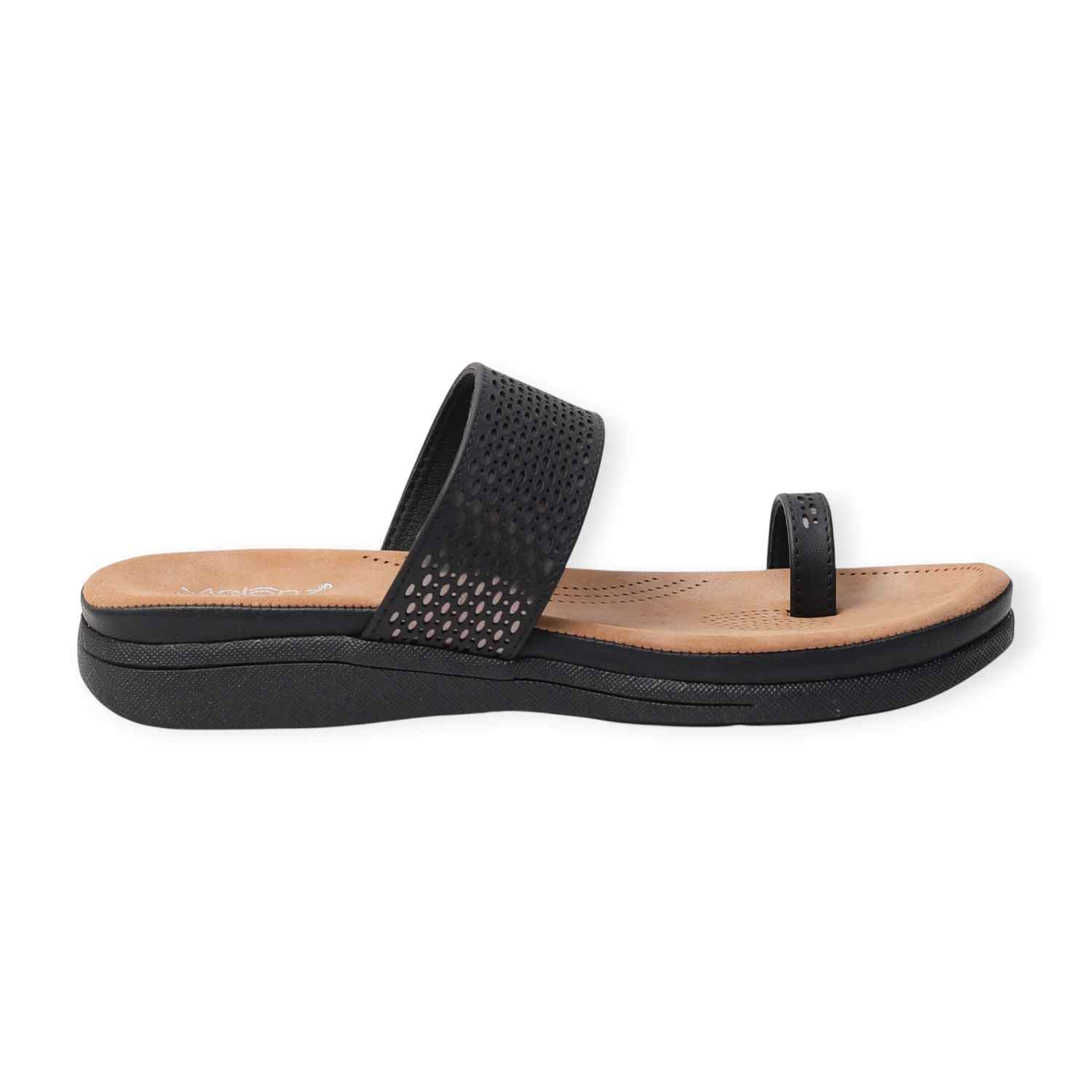 Melonz Black Open-Toe Woven Flats