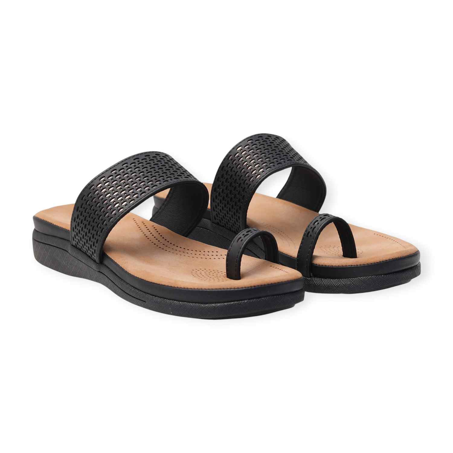 Melonz Black Open-Toe Woven Flats