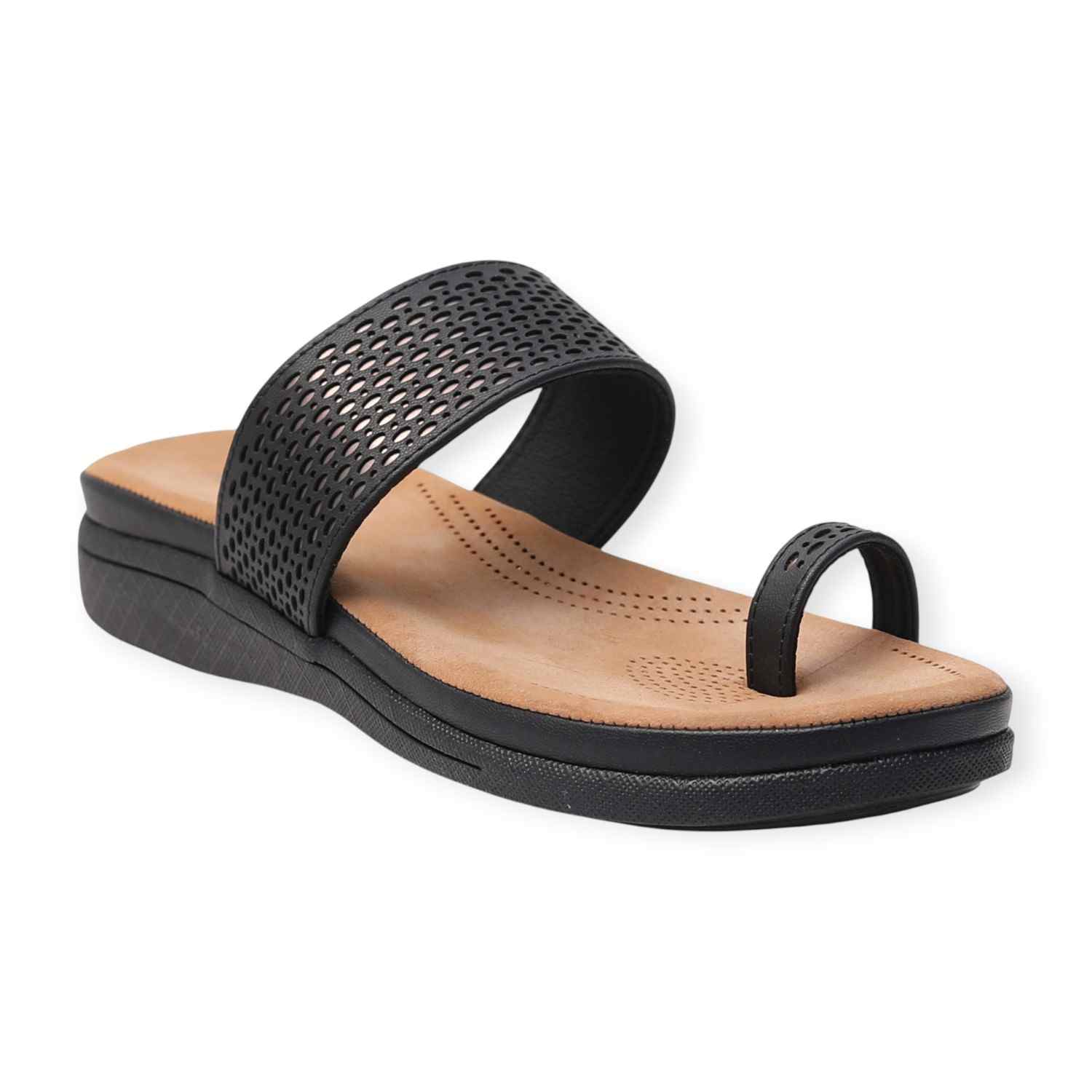 Melonz Black Open-Toe Woven Flats