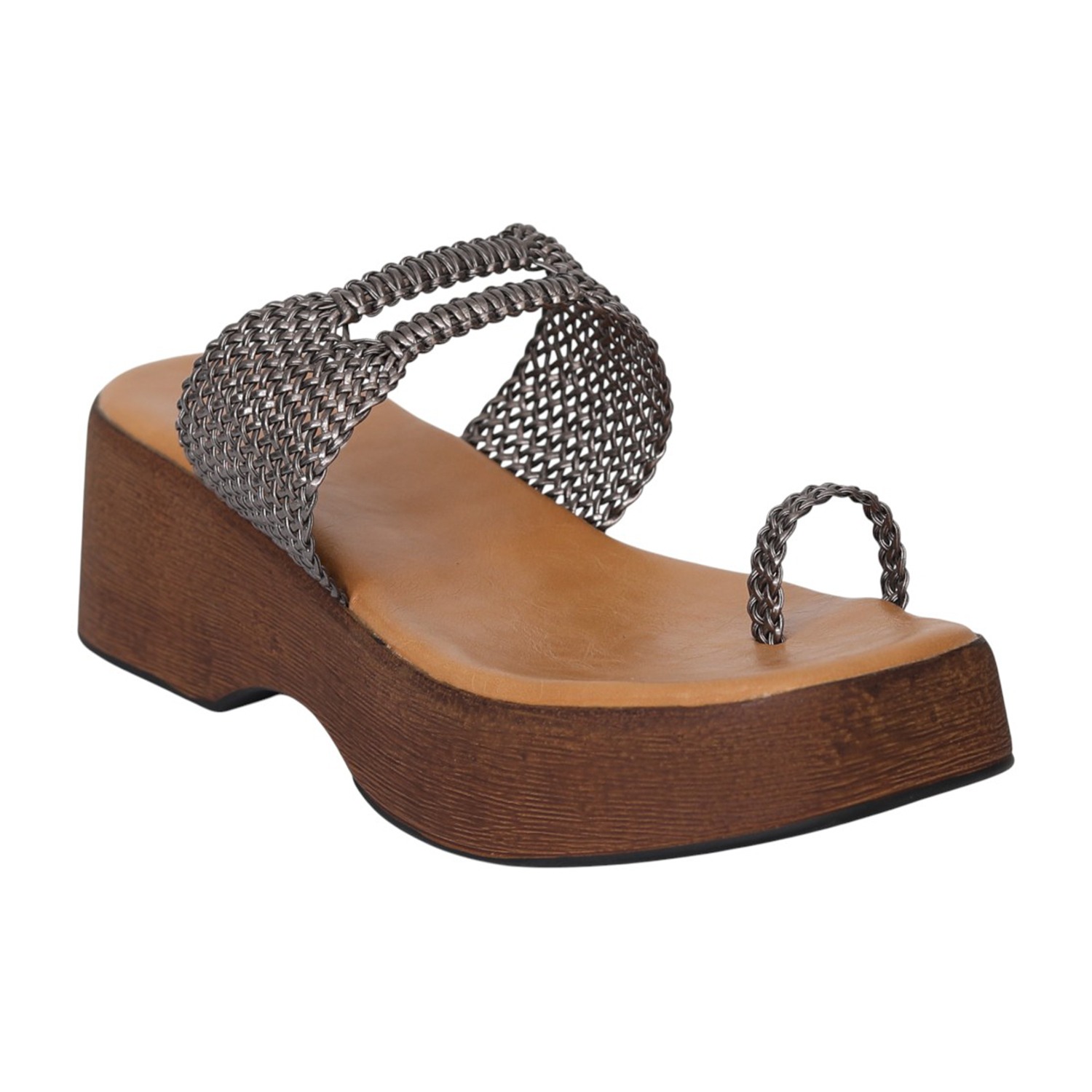 Women Gunmetal WeaveLift Platform Sandals