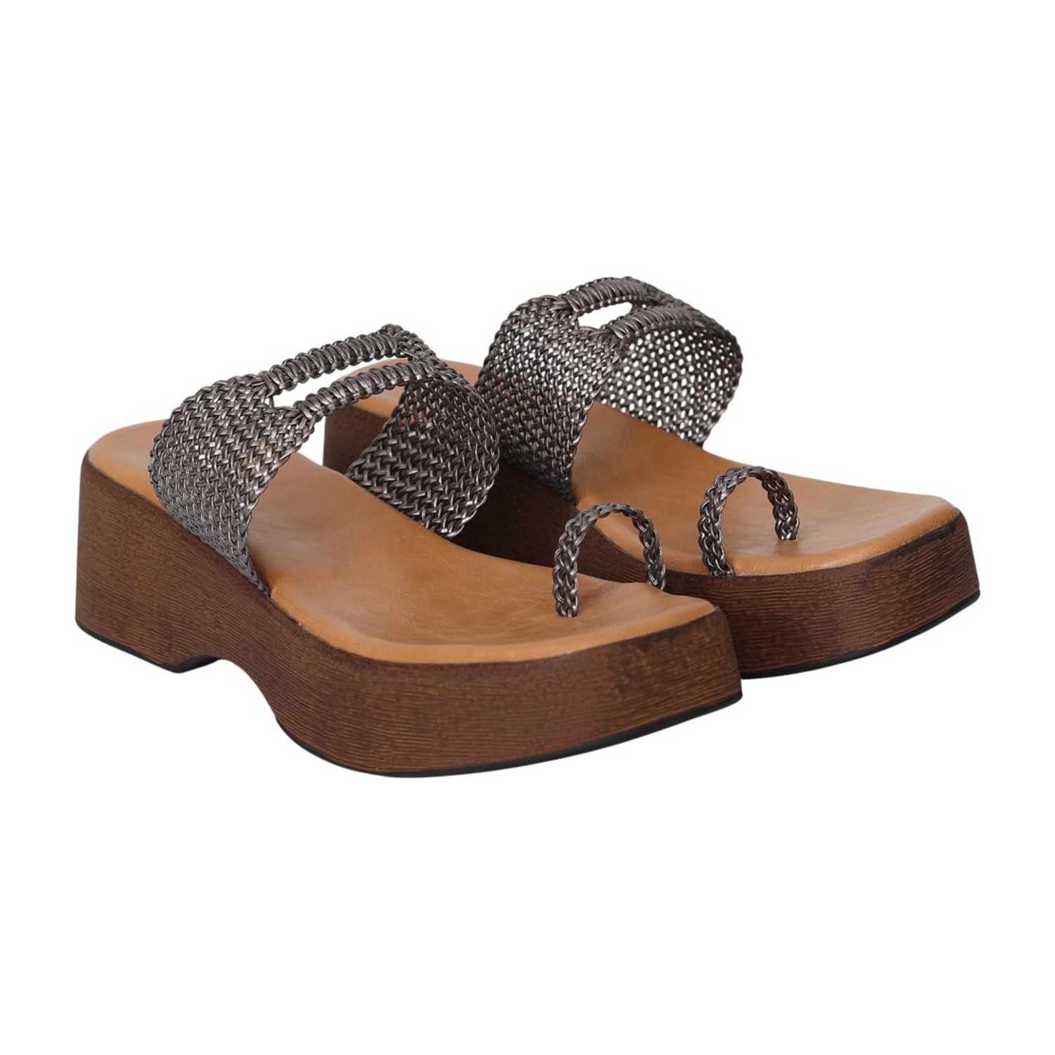Women Gunmetal WeaveLift Platform Sandals