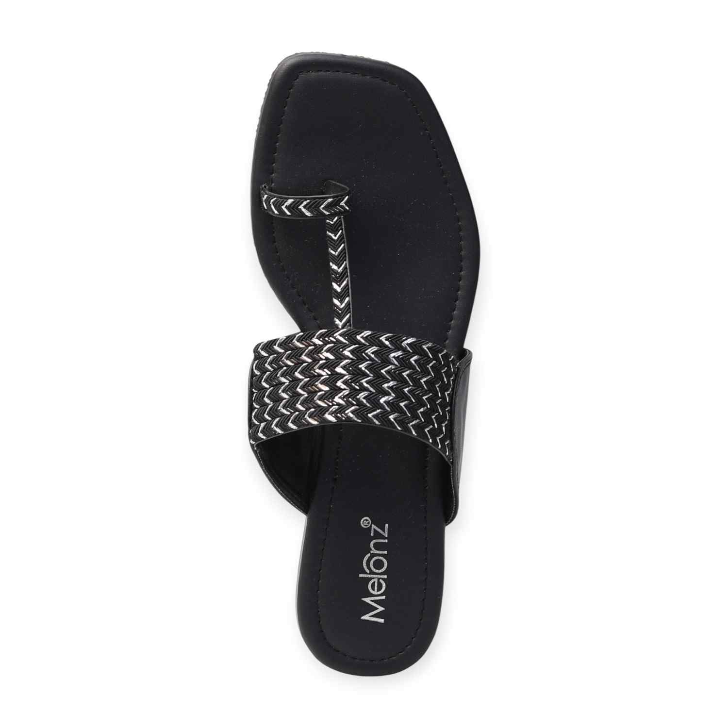 Melonz Women’s Woven Toe-Loop Black Flat Sandals