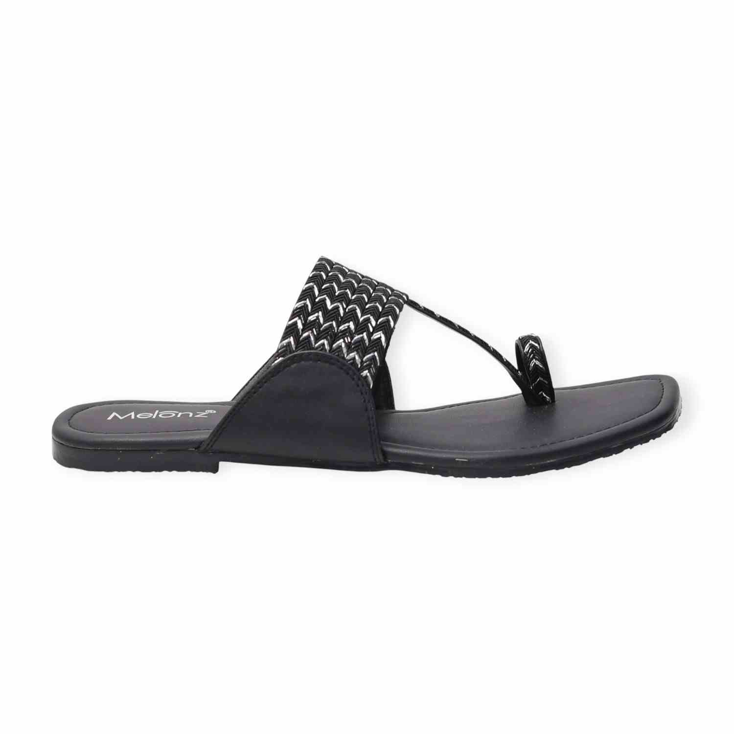 Melonz Women’s Woven Toe-Loop Black Flat Sandals