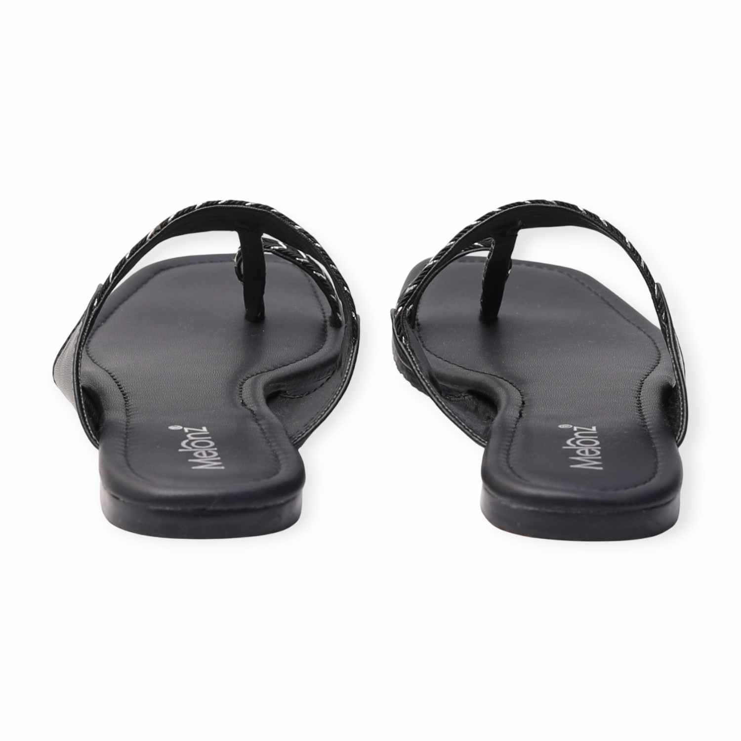 Melonz Women’s Woven Toe-Loop Black Flat Sandals