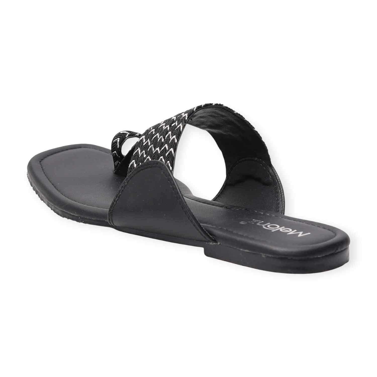 Melonz Women’s Woven Toe-Loop Black Flat Sandals