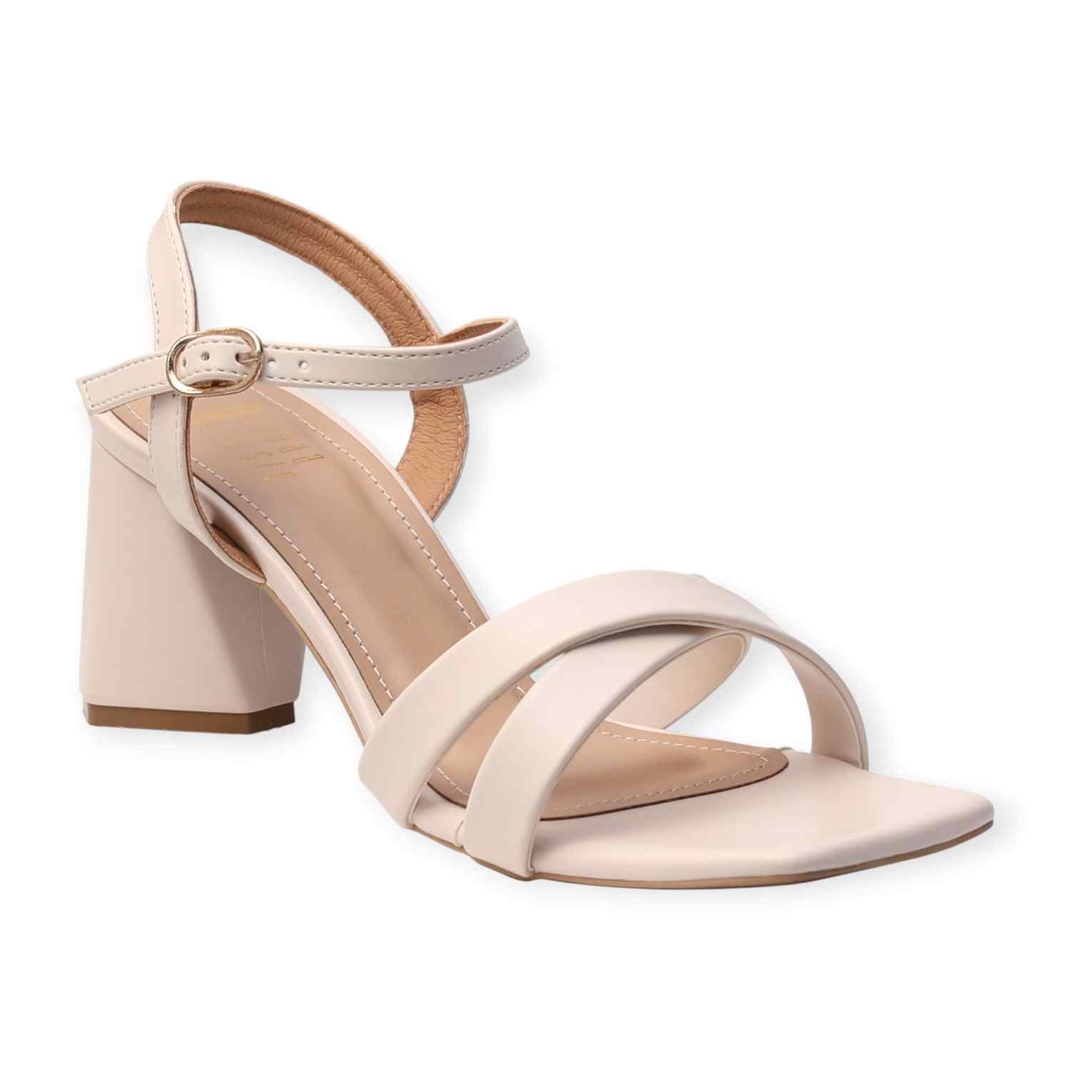 Ninaa Rossie Women’s Stylish Cross-Strap Beige Block Heels
