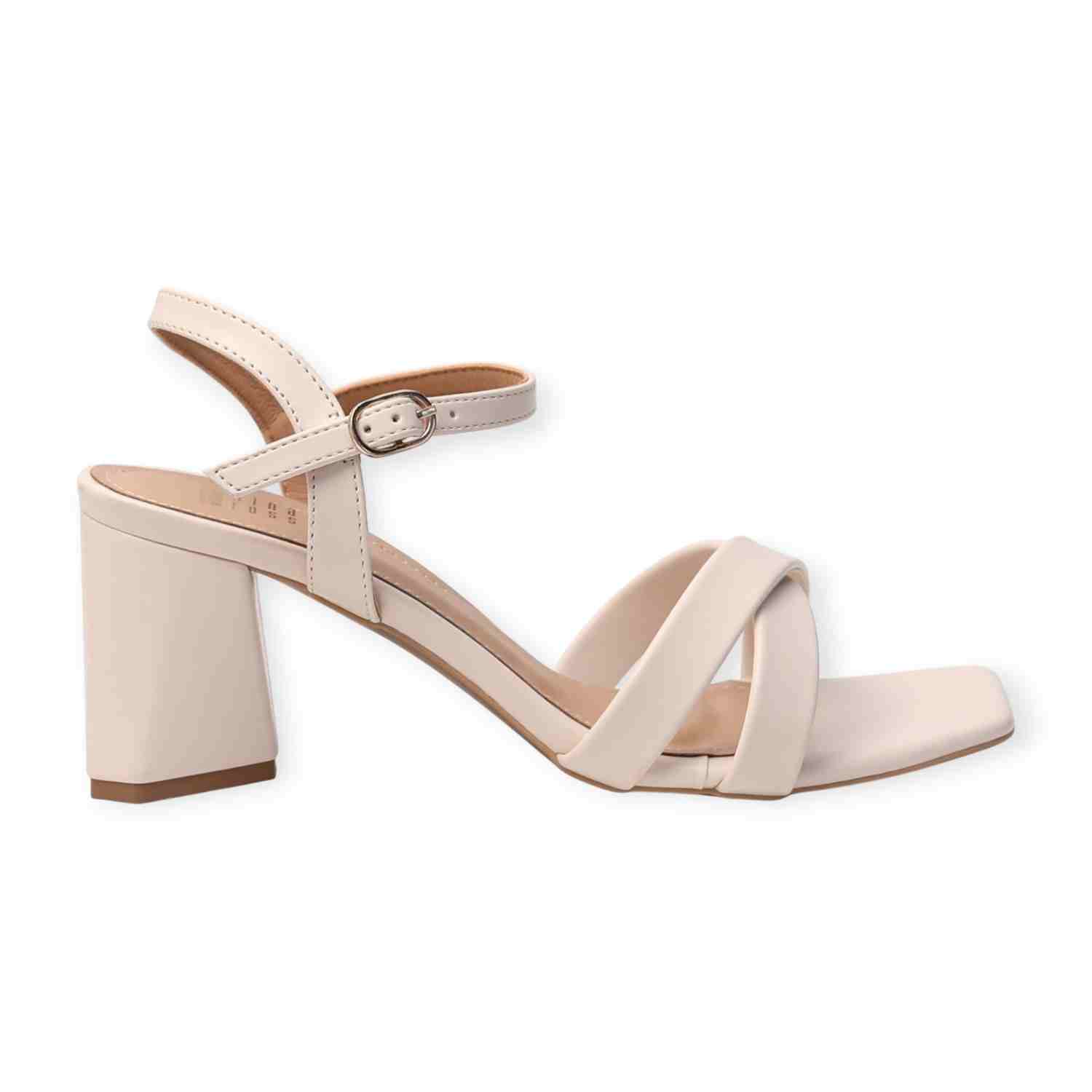 Ninaa Rossie Women’s Stylish Cross-Strap Beige Block Heels