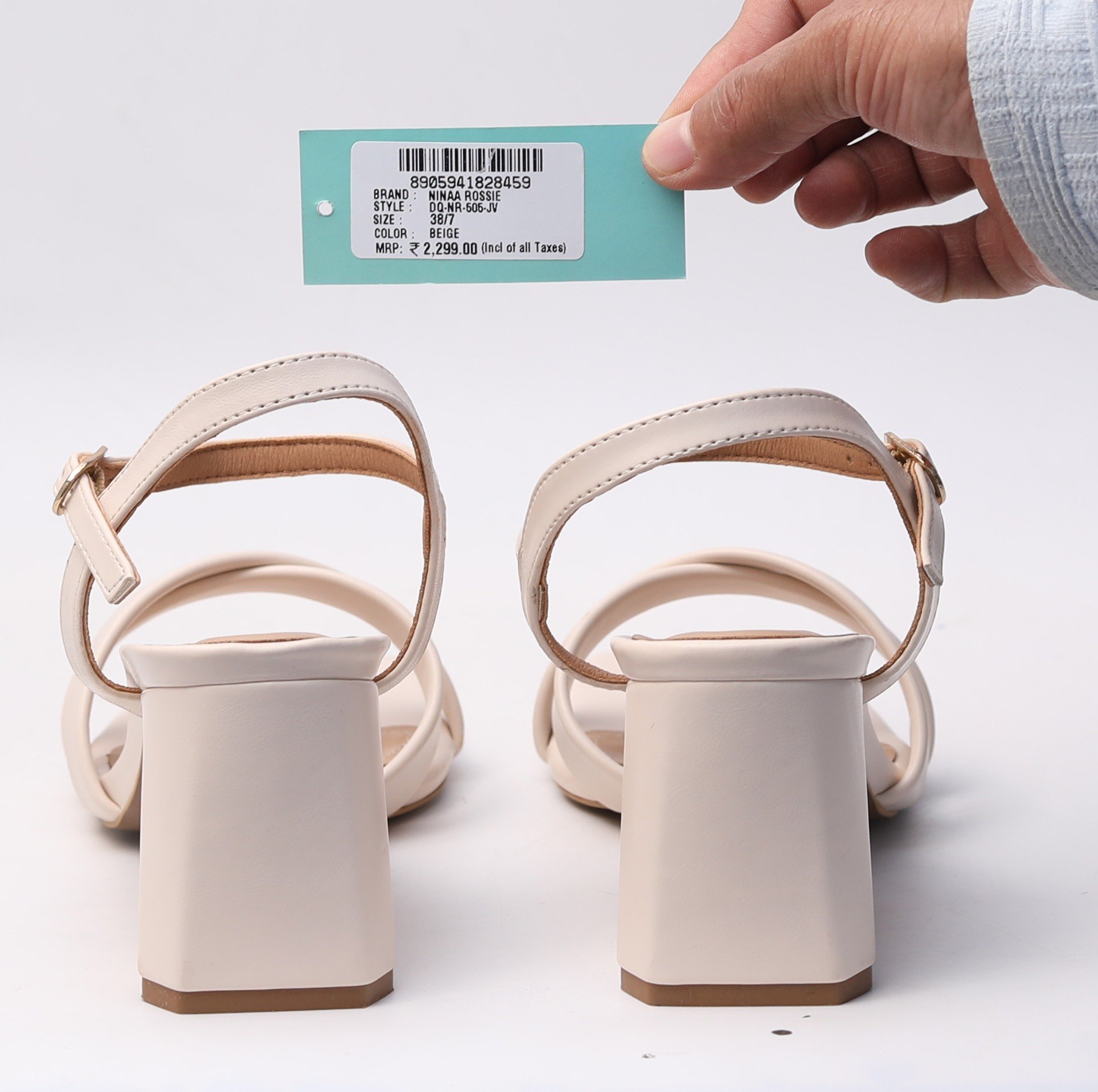 Ninaa Rossie Women’s Stylish Cross-Strap Beige Block Heels