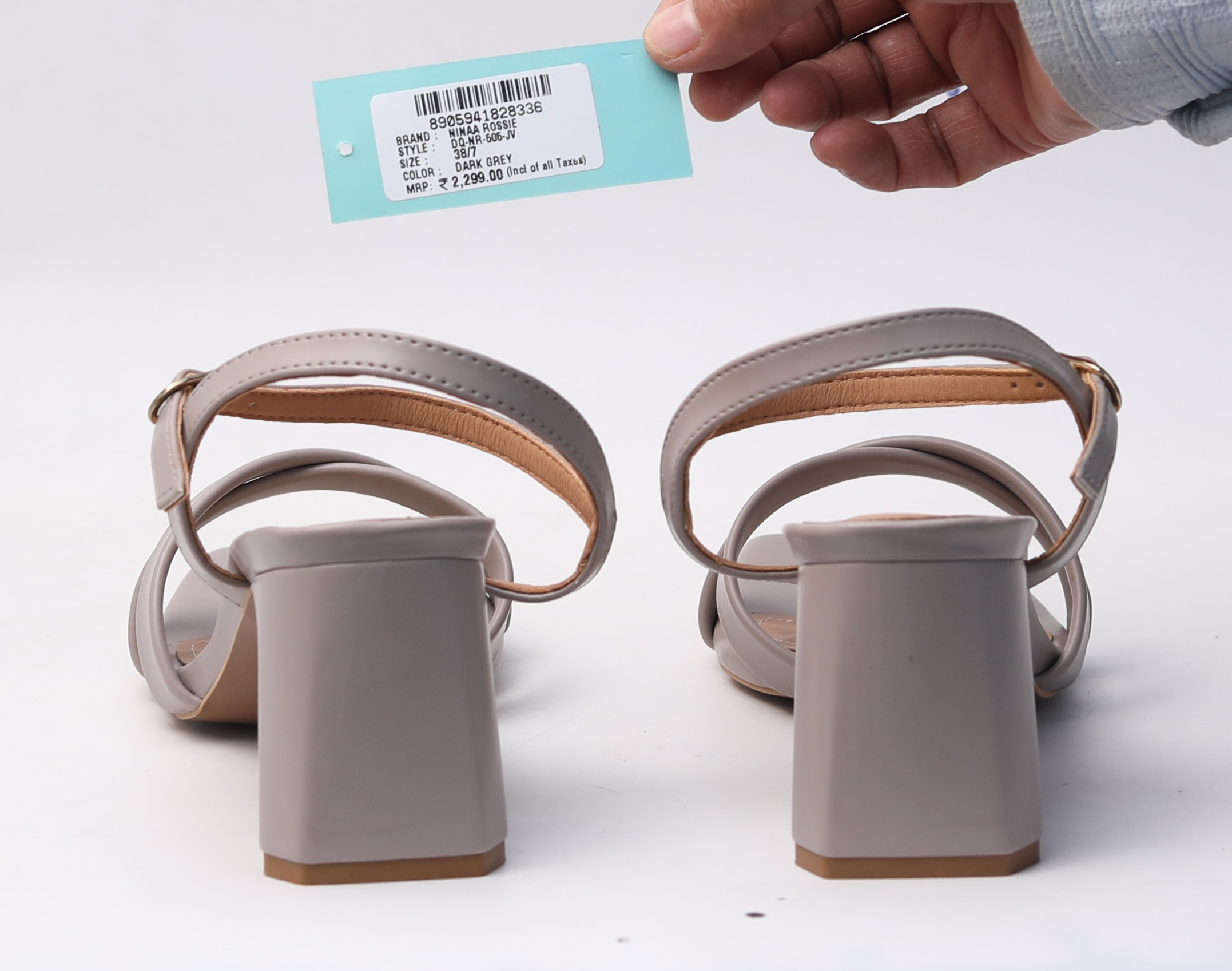 Ninaa Rossie Women’s Stylish Cross-Strap Grey Block Heels