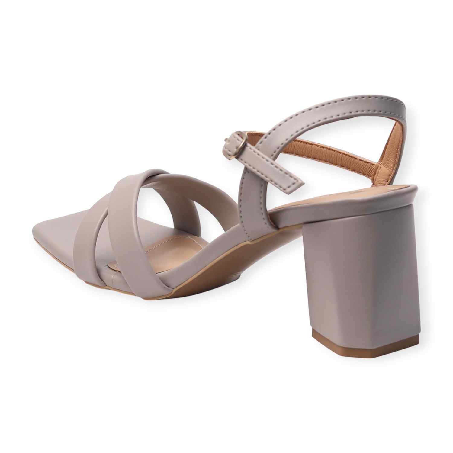 Ninaa Rossie Women’s Stylish Cross-Strap Grey Block Heels