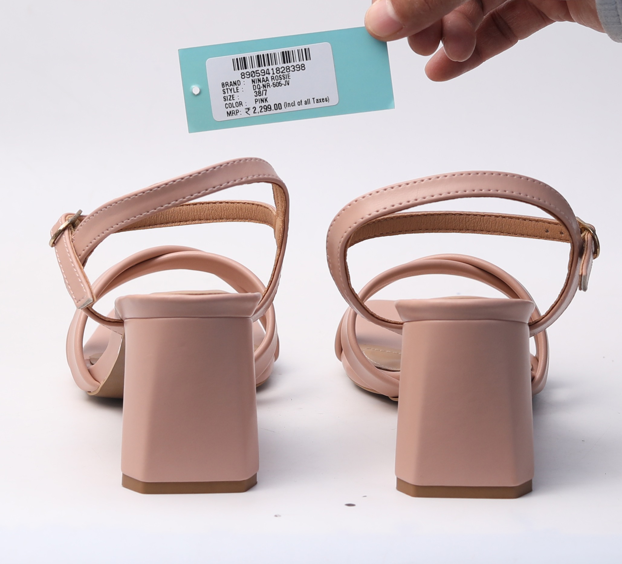 Ninaa Rossie Women’s Stylish Cross-Strap Pink Block Heels