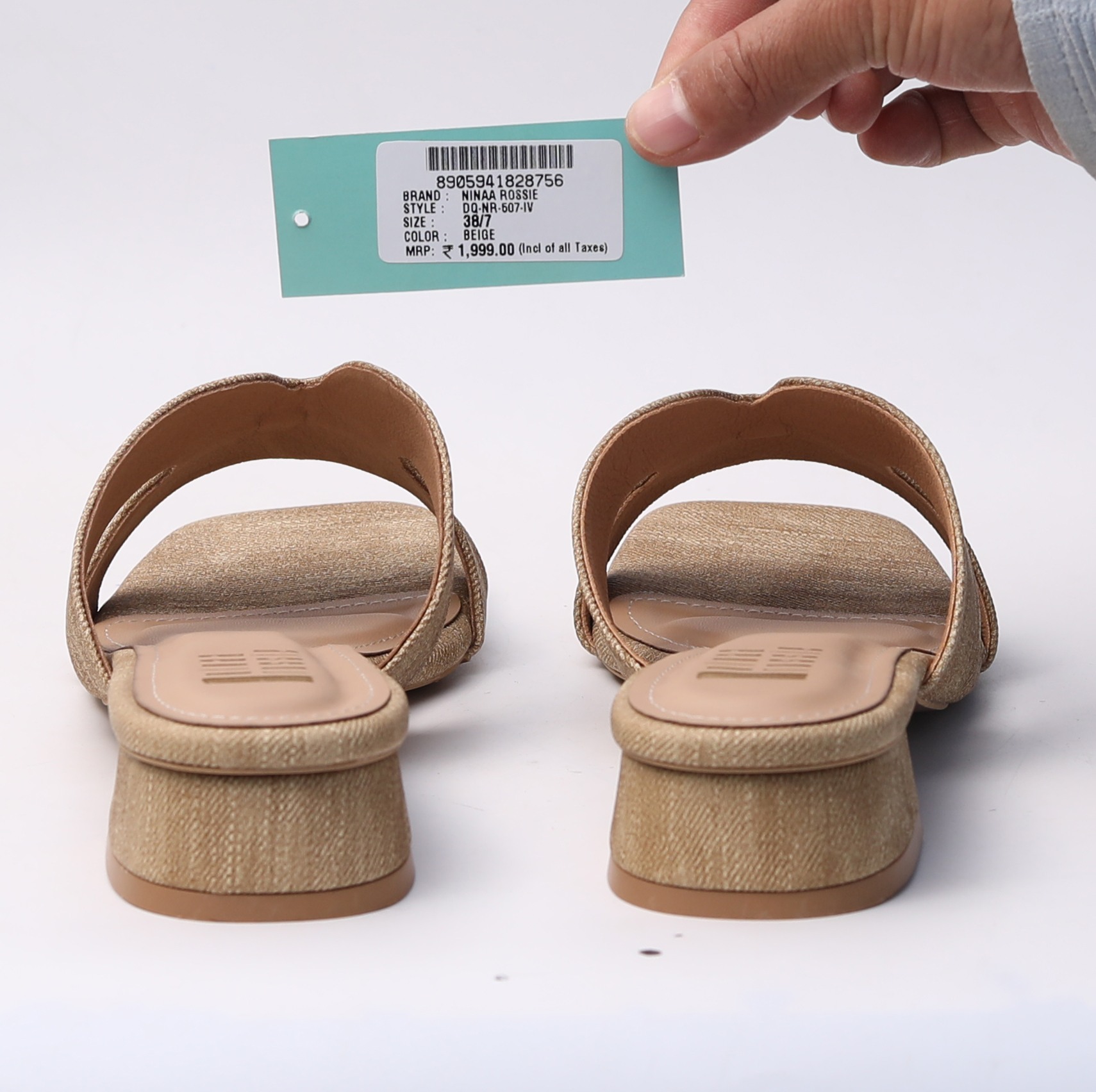 Ninaa Rossie Women’s Textured Beige Slip-On Sandals