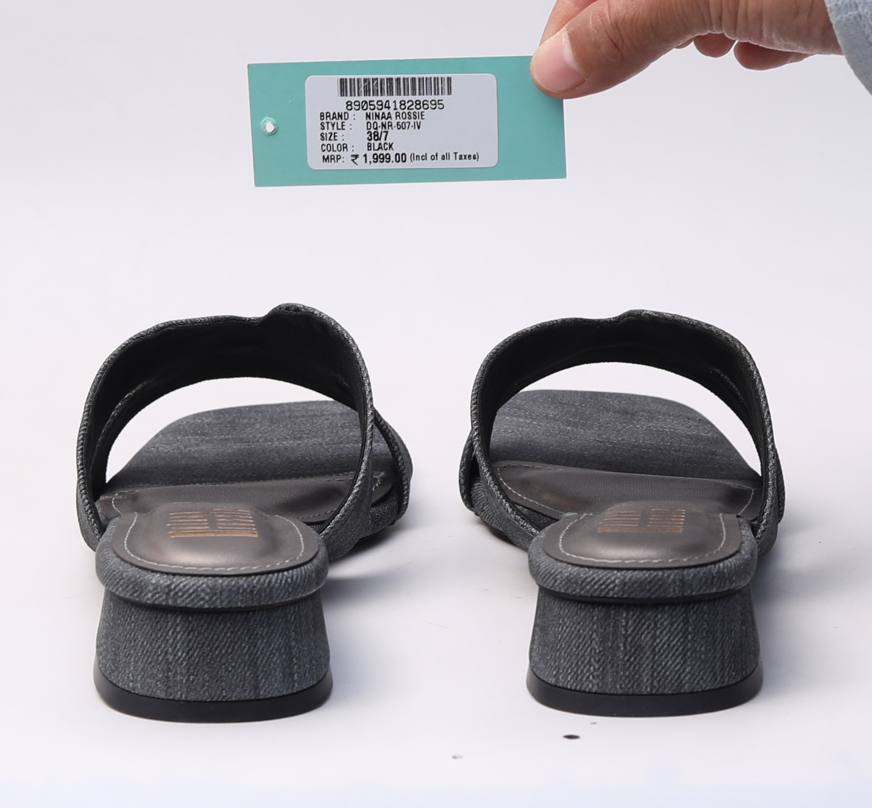 Ninaa Rossie Women’s Black Textured Slip-On Sandals