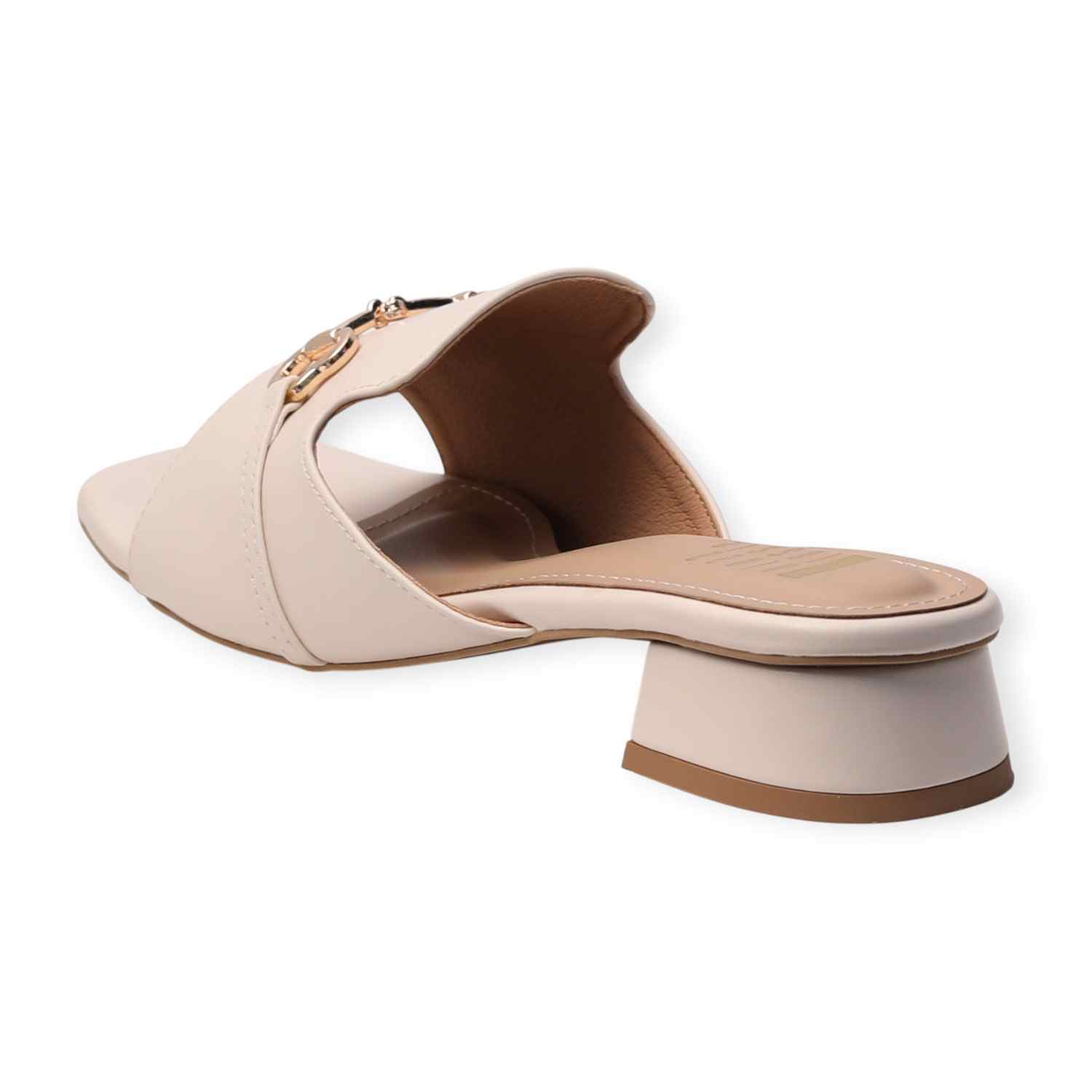 Ninaa Rossie Women’s Metal Accent Beige Slip-On Sandals