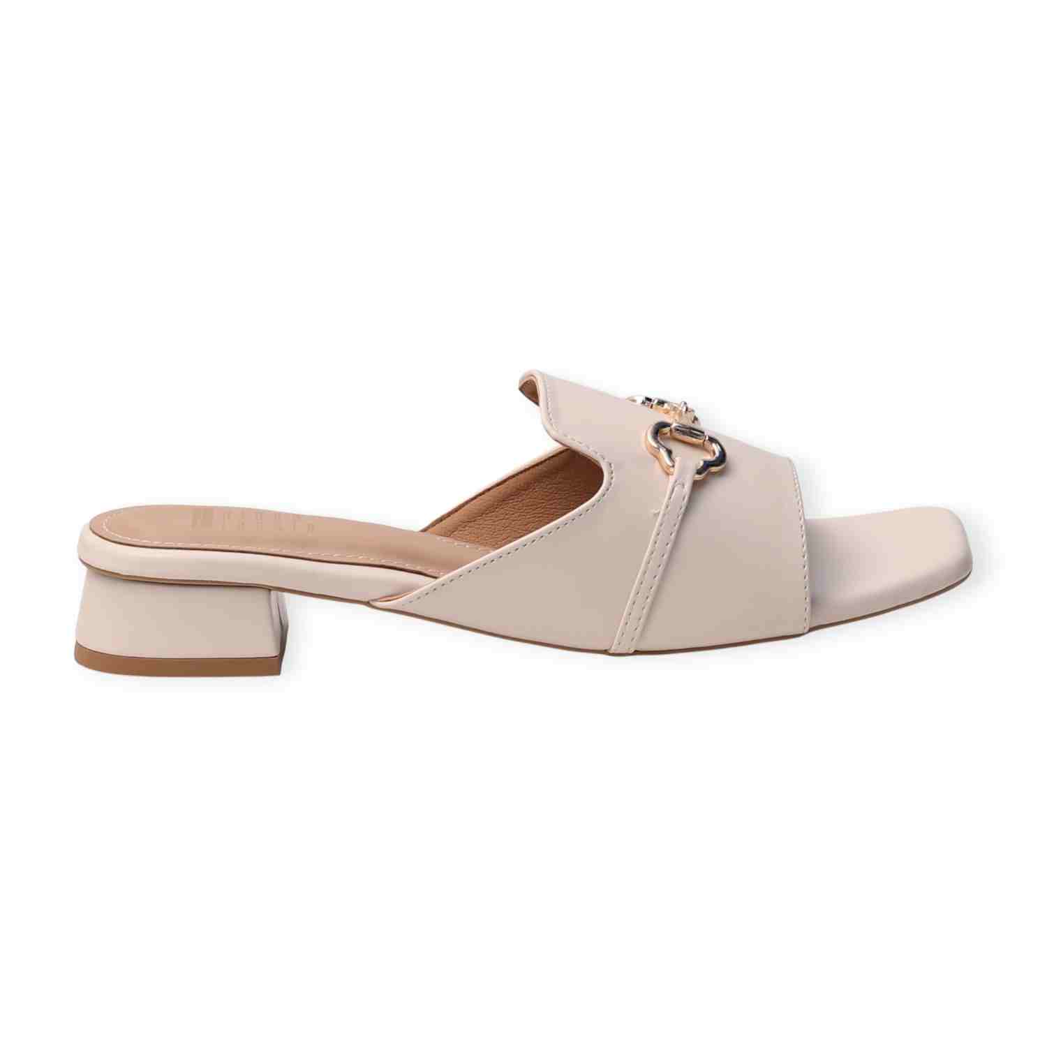 Ninaa Rossie Women’s Metal Accent Beige Slip-On Sandals