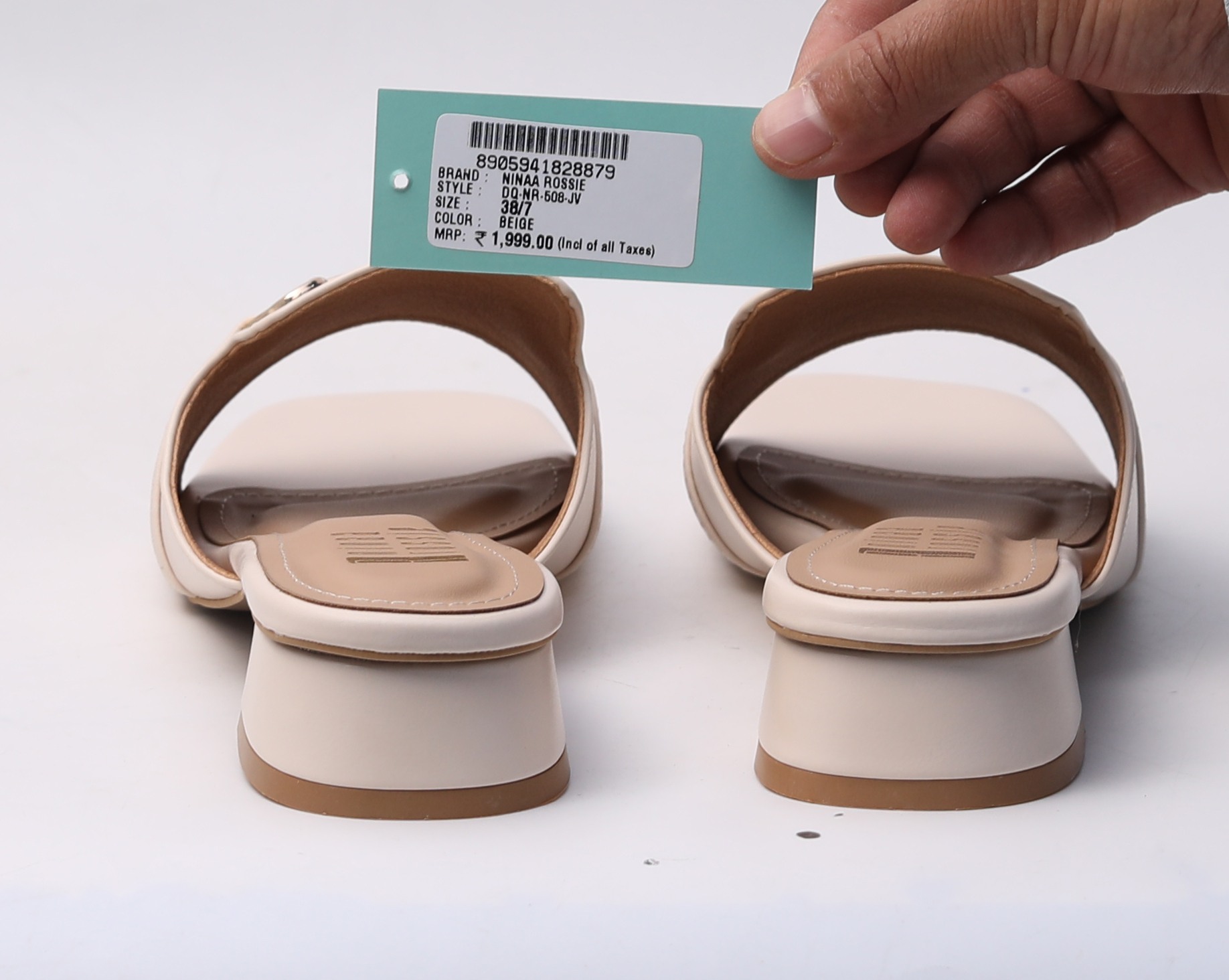 Ninaa Rossie Women’s Metal Accent Beige Slip-On Sandals