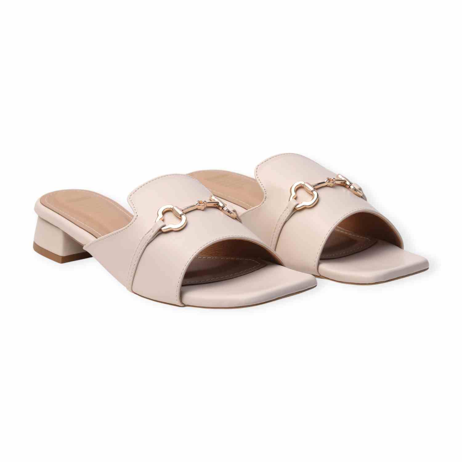 Ninaa Rossie Women’s Metal Accent Beige Slip-On Sandals