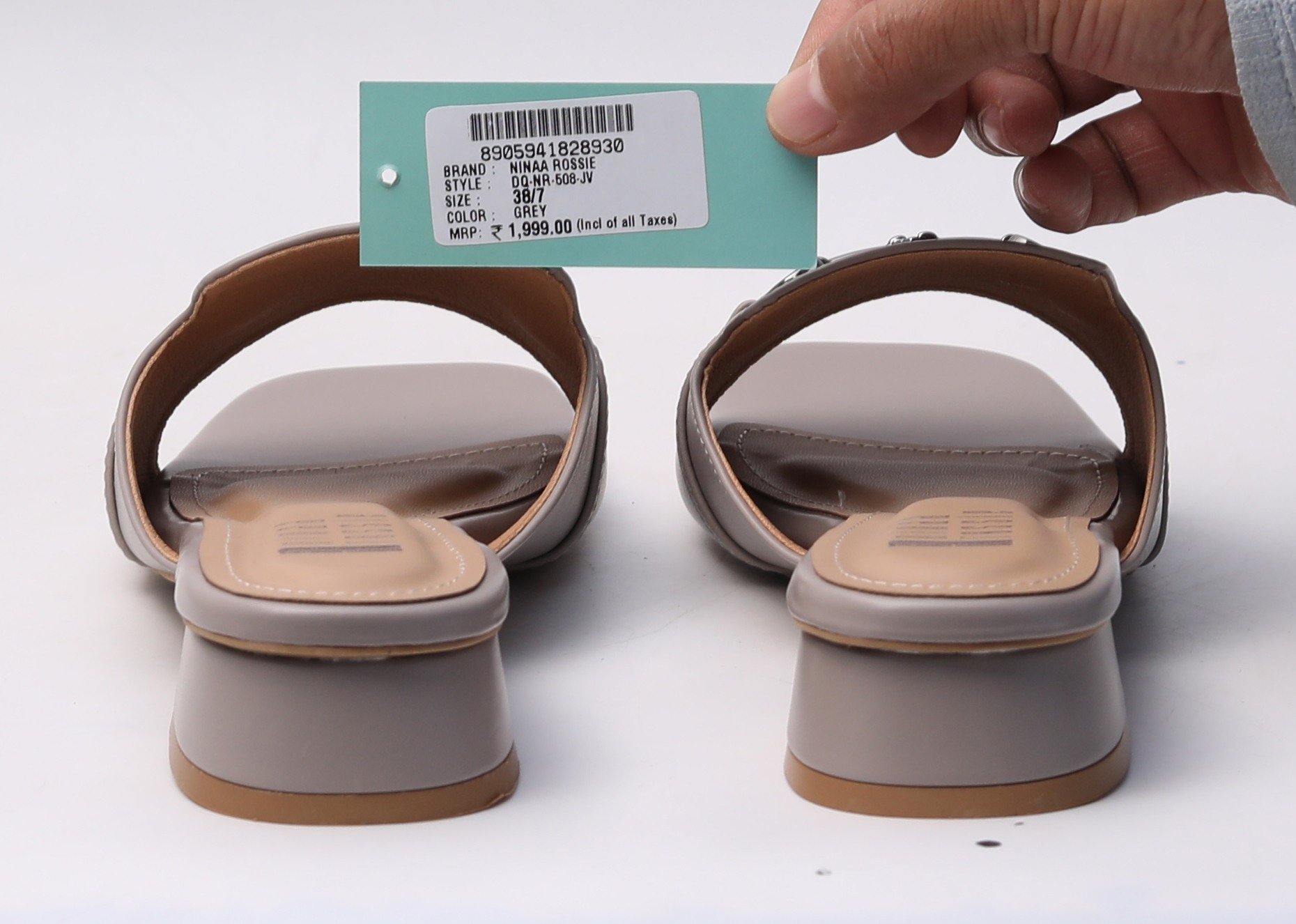 Ninaa Rossie Women’s Metal Accent Grey Slip-On Sandals