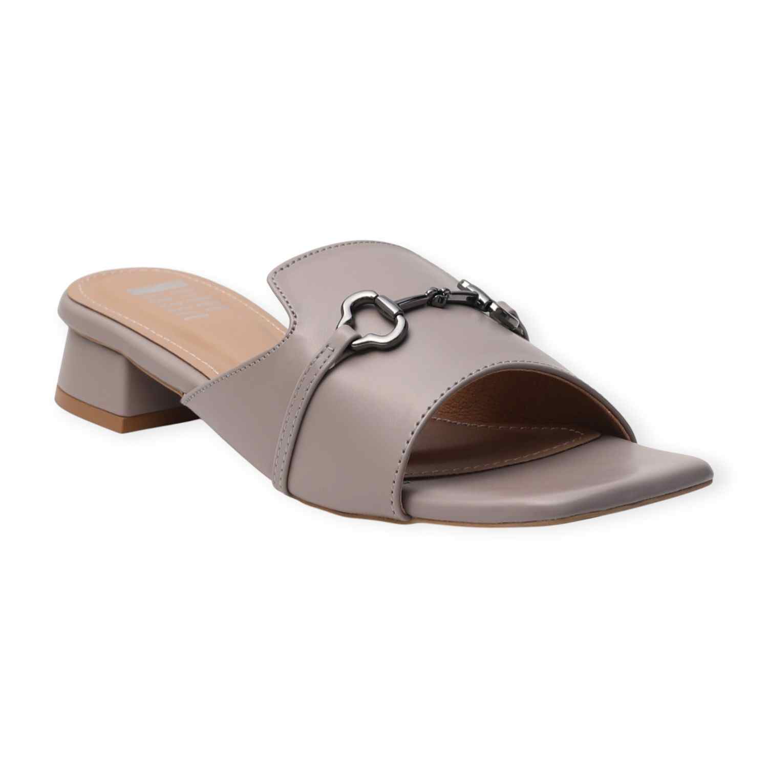 Ninaa Rossie Women’s Metal Accent Grey Slip-On Sandals