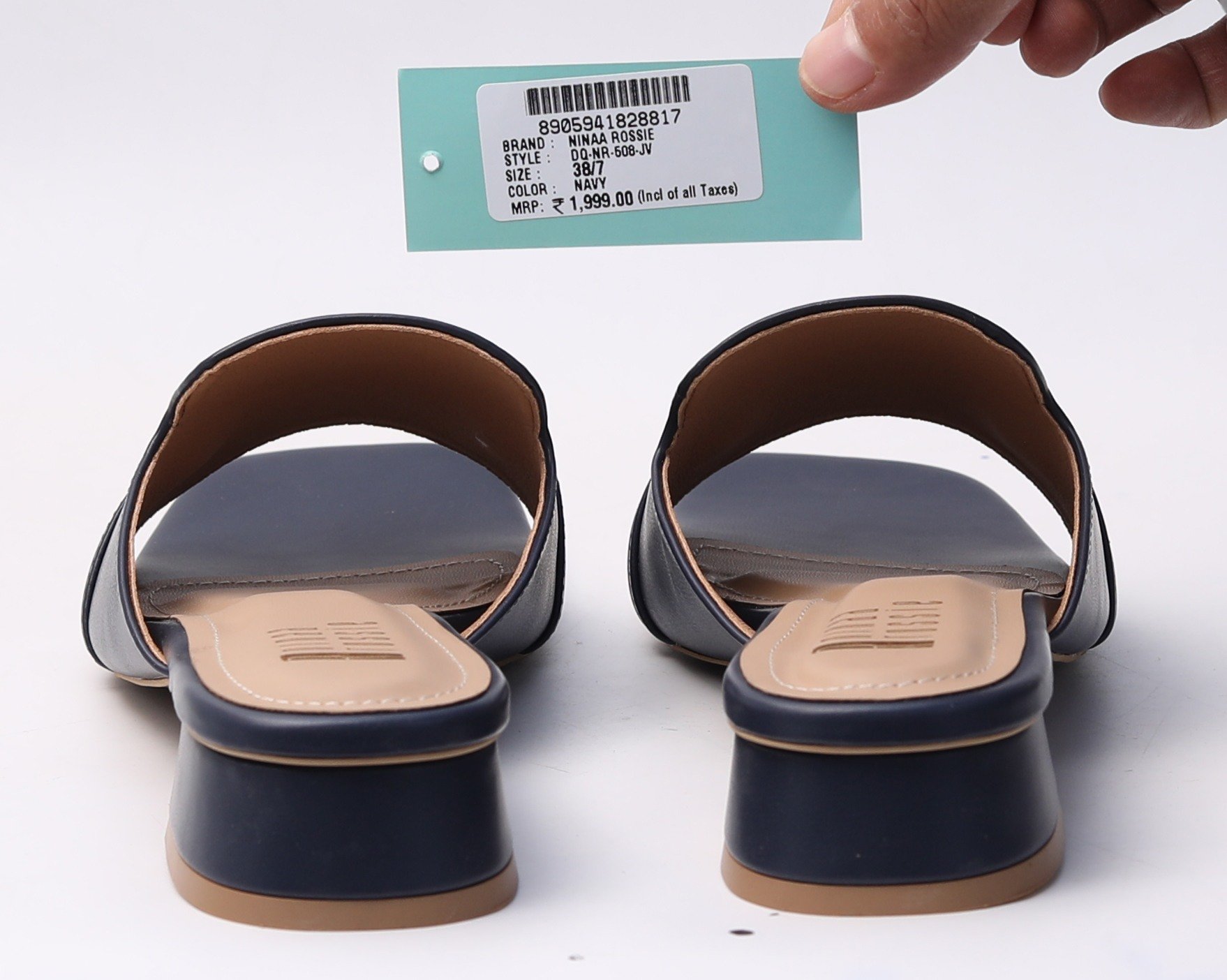 Ninaa Rossie Women’s Metal Accent Navy Slip-On Sandals