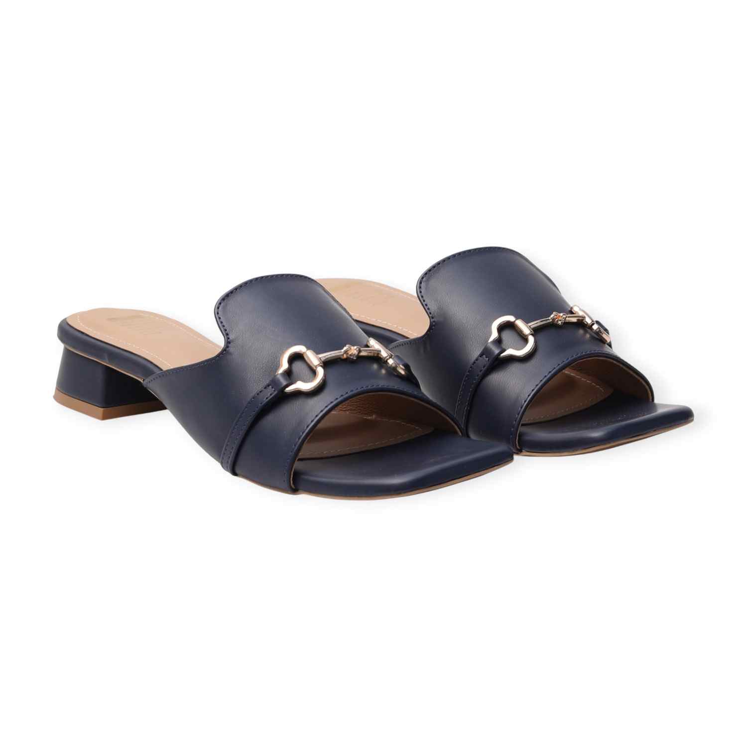 Ninaa Rossie Women’s Metal Accent Navy Slip-On Sandals