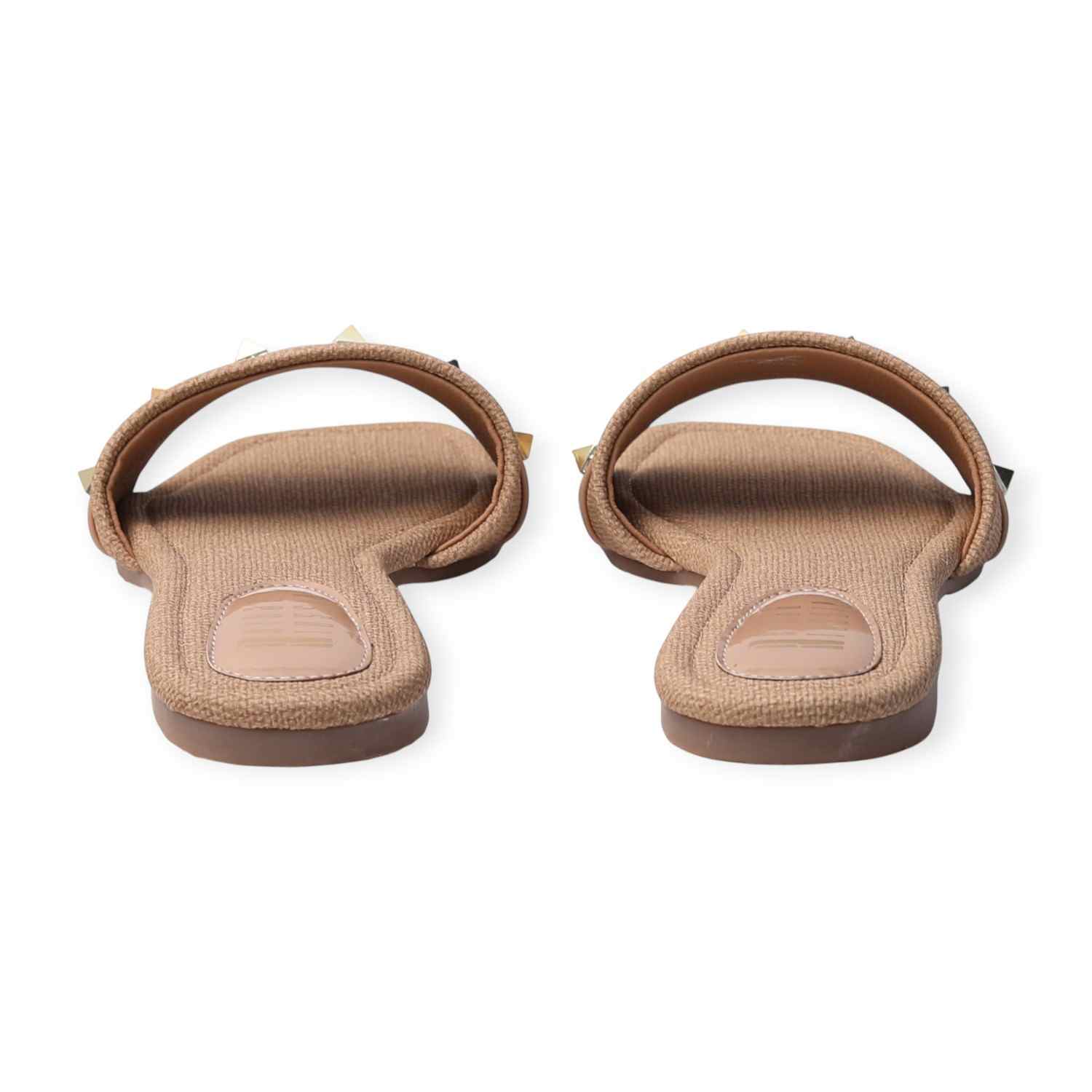 Ninaa Rossie Women’s Beige Textured Slip-On Flats with Studded Strap