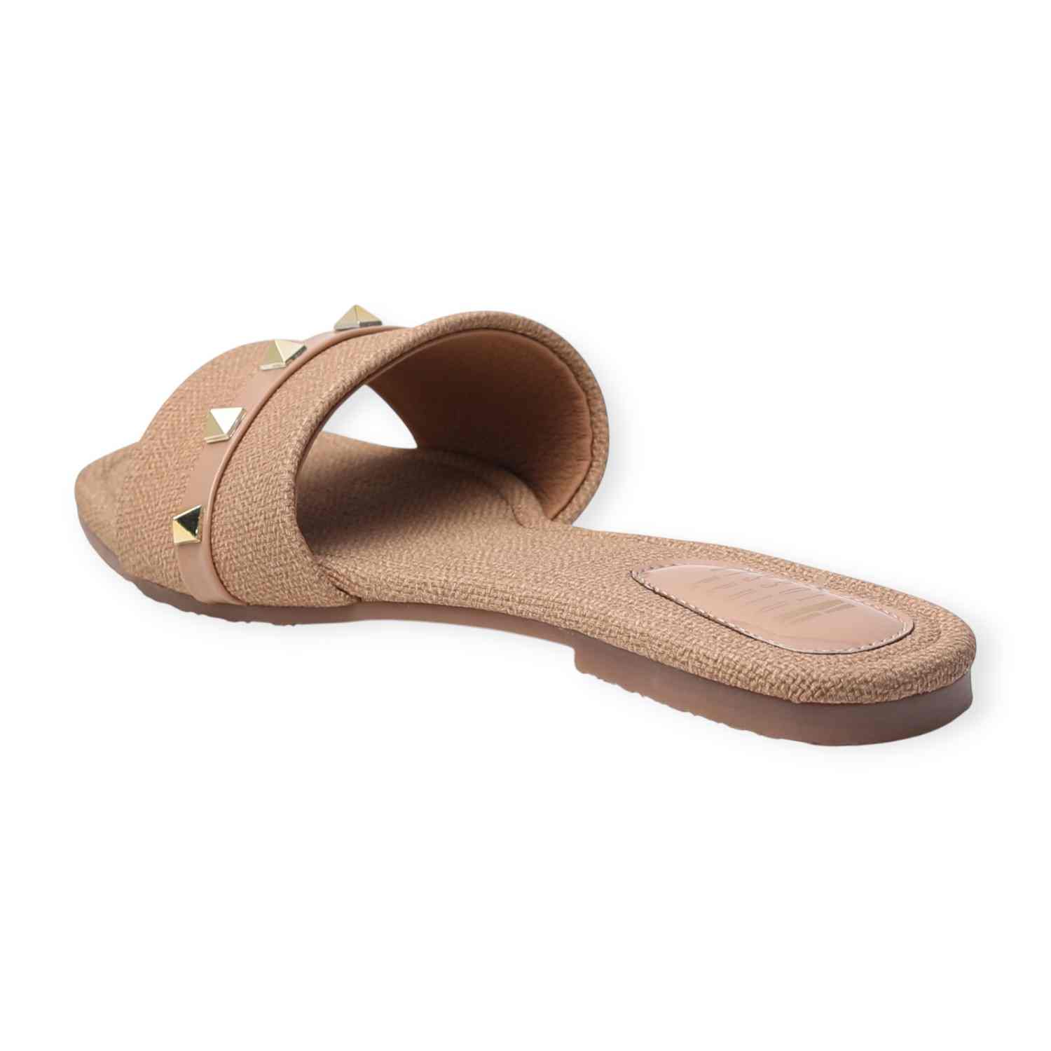 Ninaa Rossie Women’s Beige Textured Slip-On Flats with Studded Strap