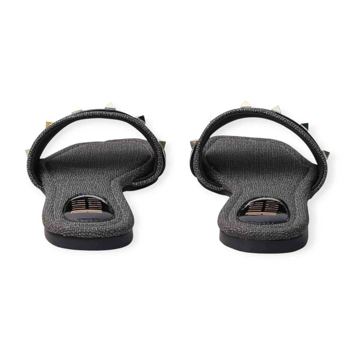 Ninaa Rossie Women’s Black Textured Slip-On Flats with Studded Strap